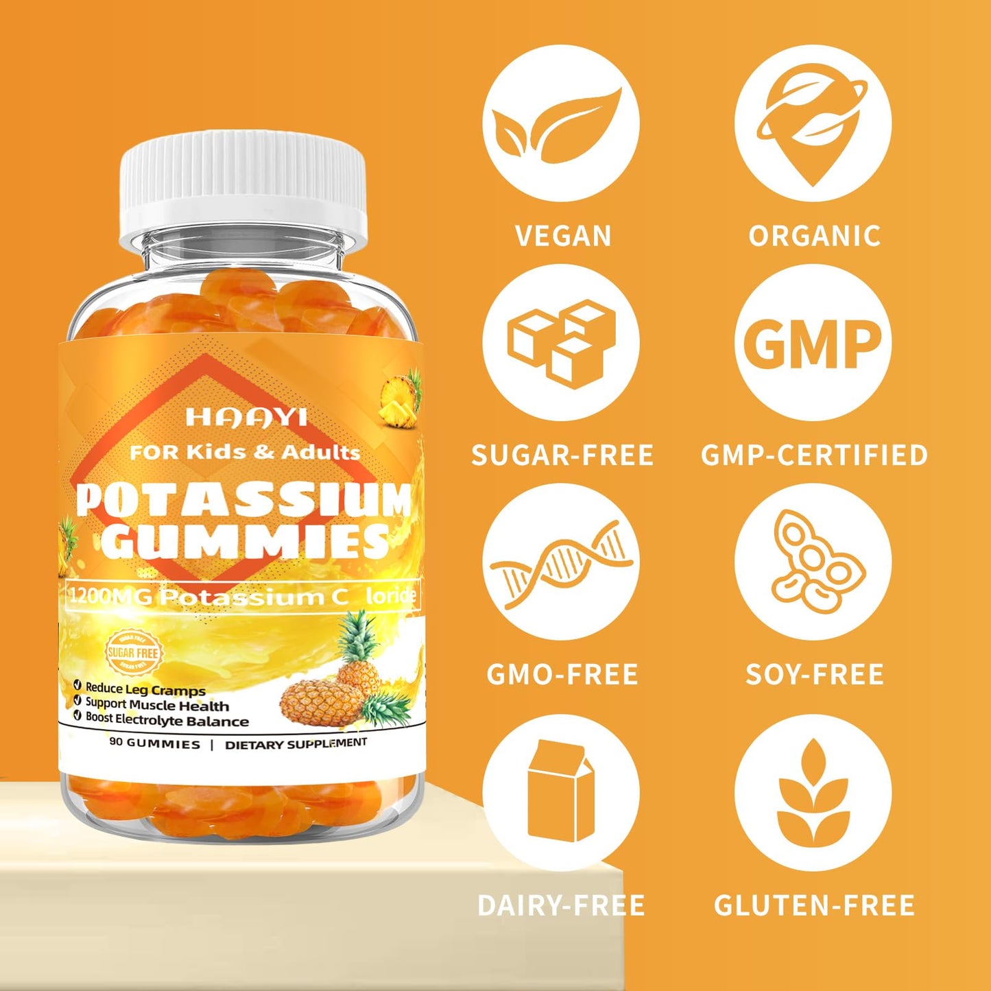 HAAYI Potassium Chloride Supplement Gummies 1200mg, 90 Count