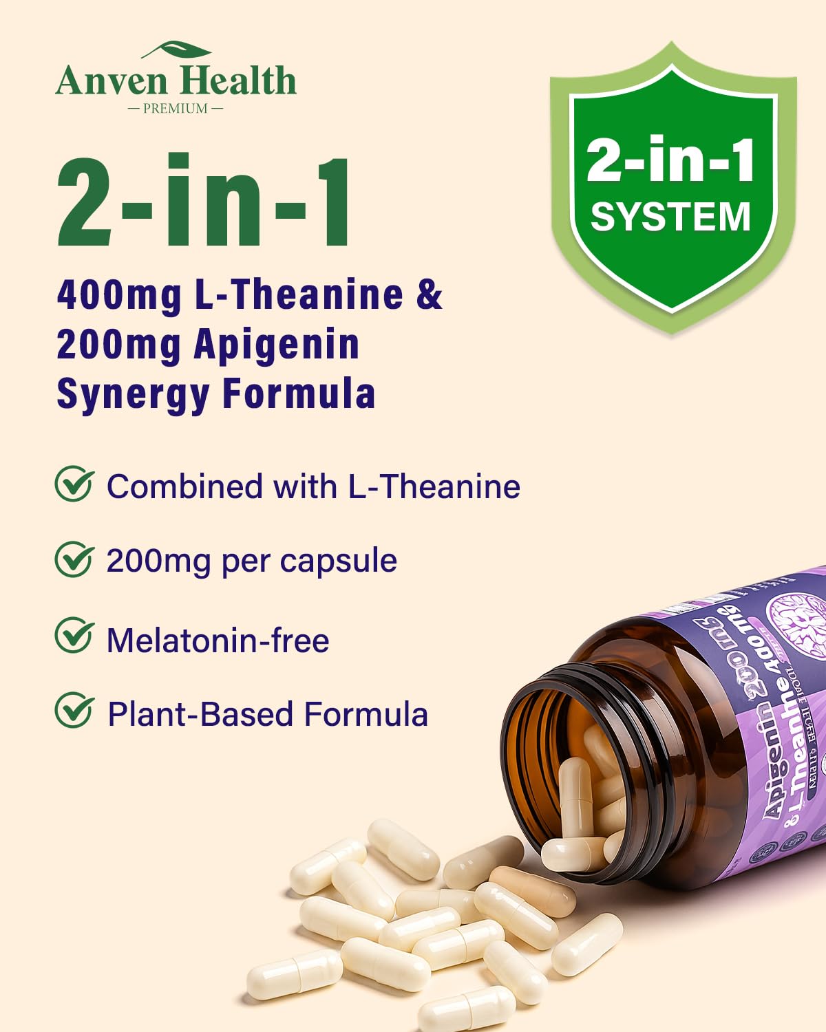 Anven Health L-Theanine Apigenin Sleep Relaxation Supplement 180 Capsules