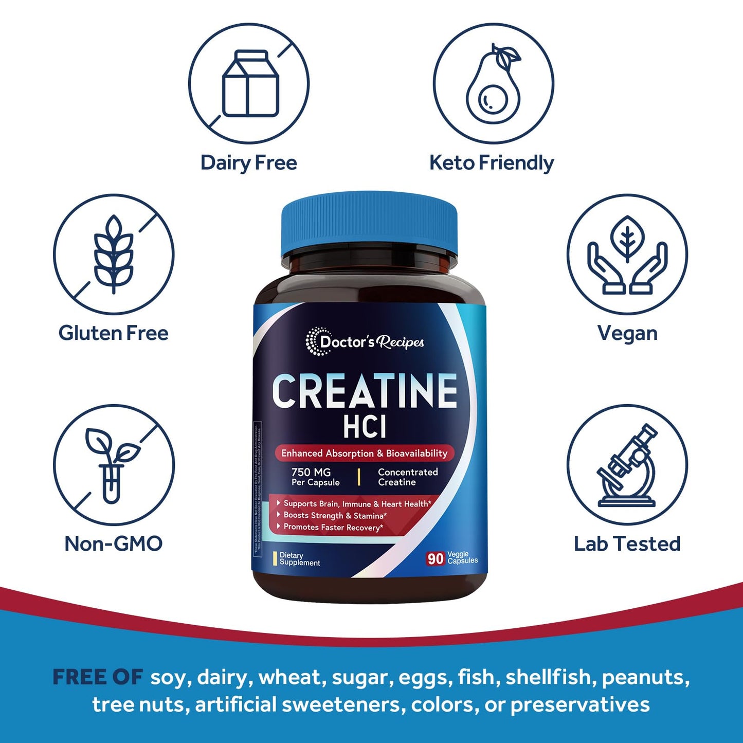 Doctor's Recipes Creatine HCl Capsules, 750 mg, 90 Capsules