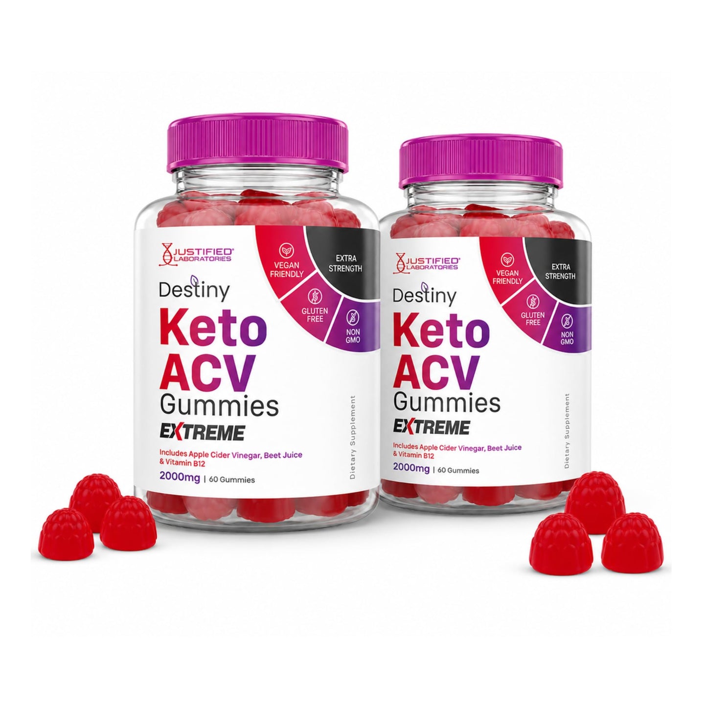 Justified Laboratories Destiny Keto ACV Gummies Extreme (2000 mg) - 120 Gummies