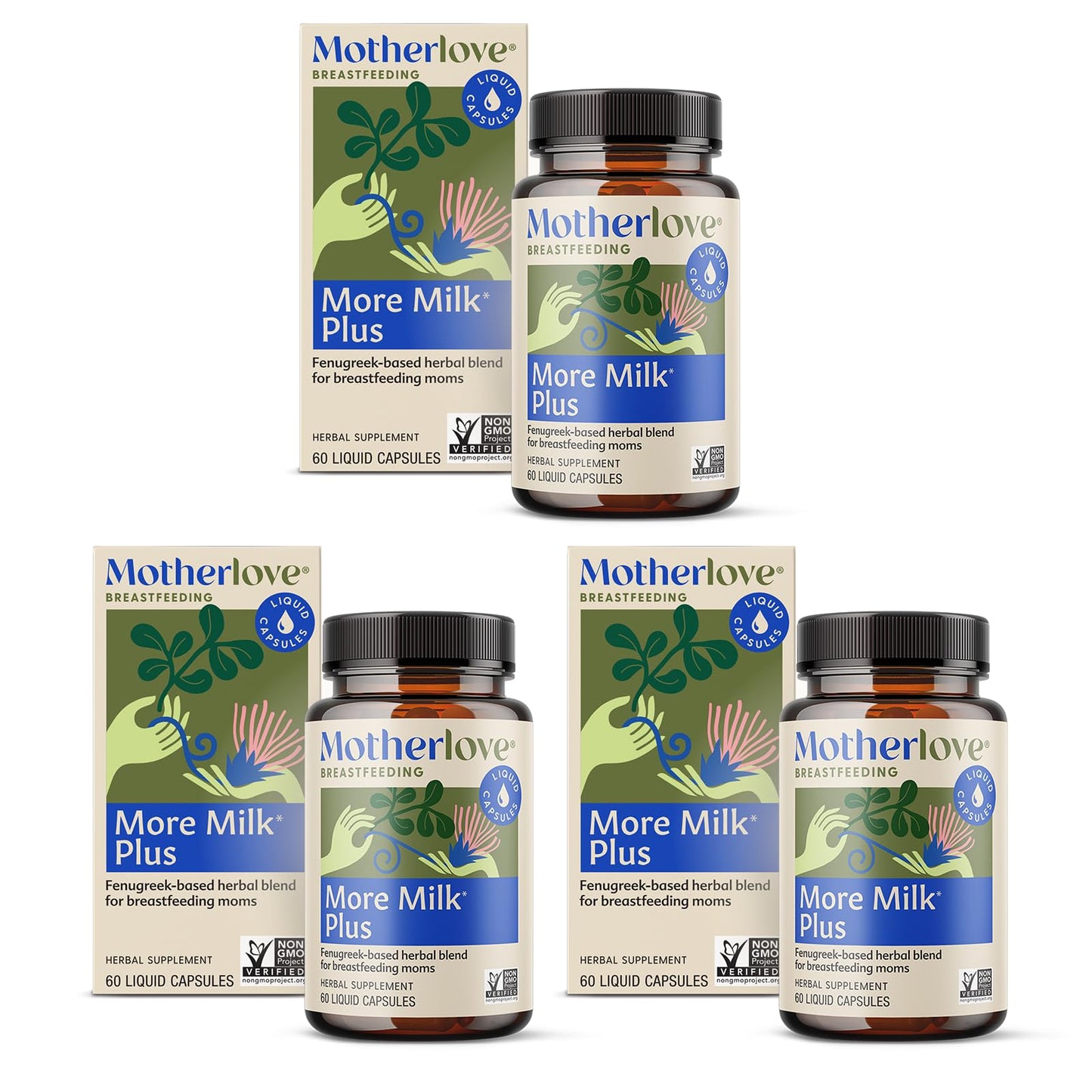Motherlove More Milk Plus 180 Liquid Capsules Fenugreek-Based Lactation Supplement to Support Breast Milk Supply—Non-GMO, Organic Herbs, Vegan, Kosher