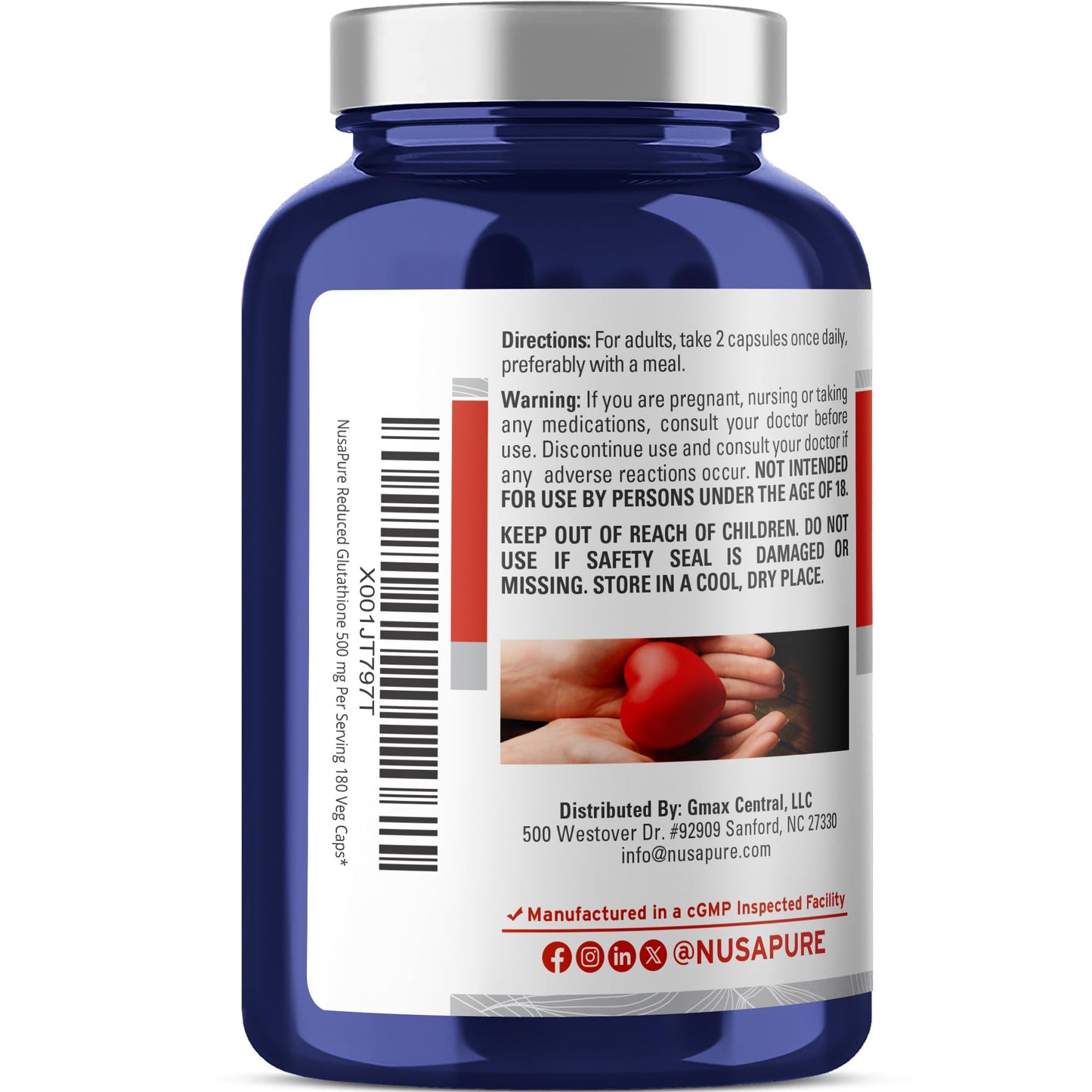 NusaPure Reduced Glutathione 500mg Capsules, 180 Count