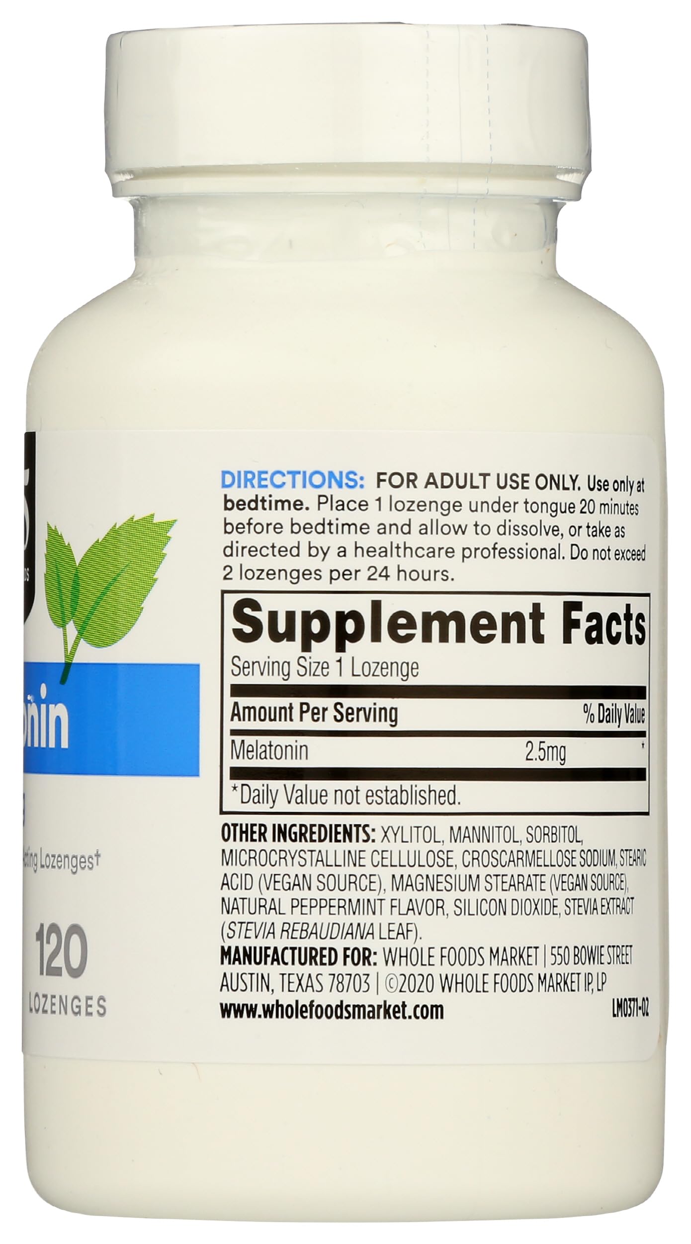 365 by Whole Foods Market Melatonin Tablet 2.5mg Peppermint 120 Count