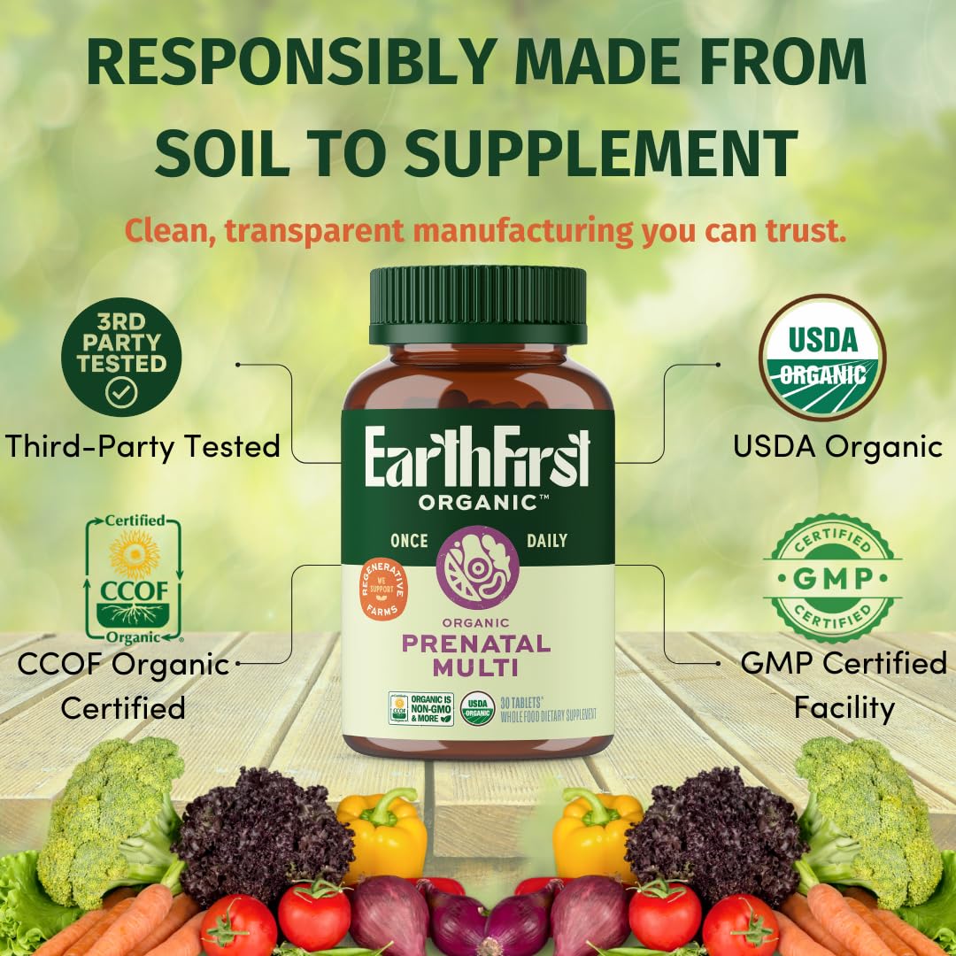 EarthFirst Organic Prenatal Once Daily Multivitamin for Women Tablet, 60 Count