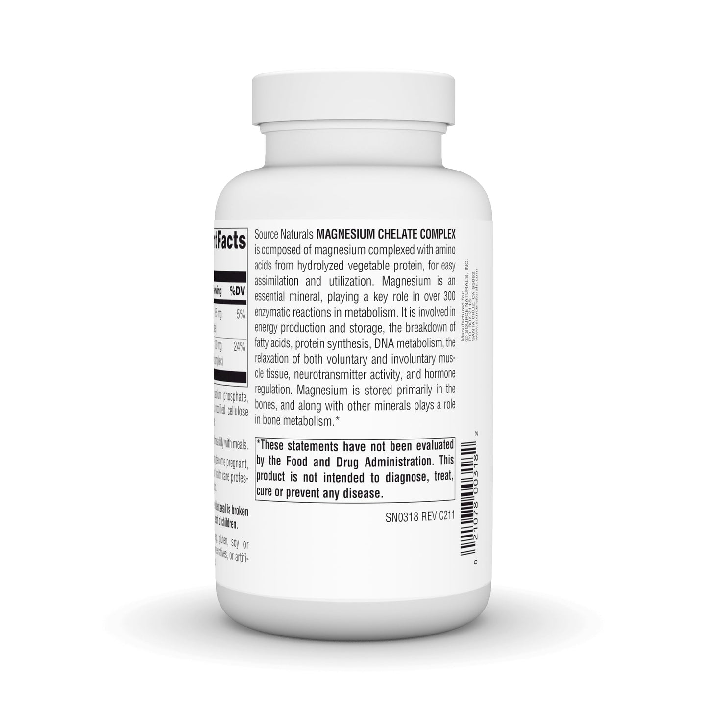 Source Naturals Magnesium Chelate Tablet, 250 Tablets
