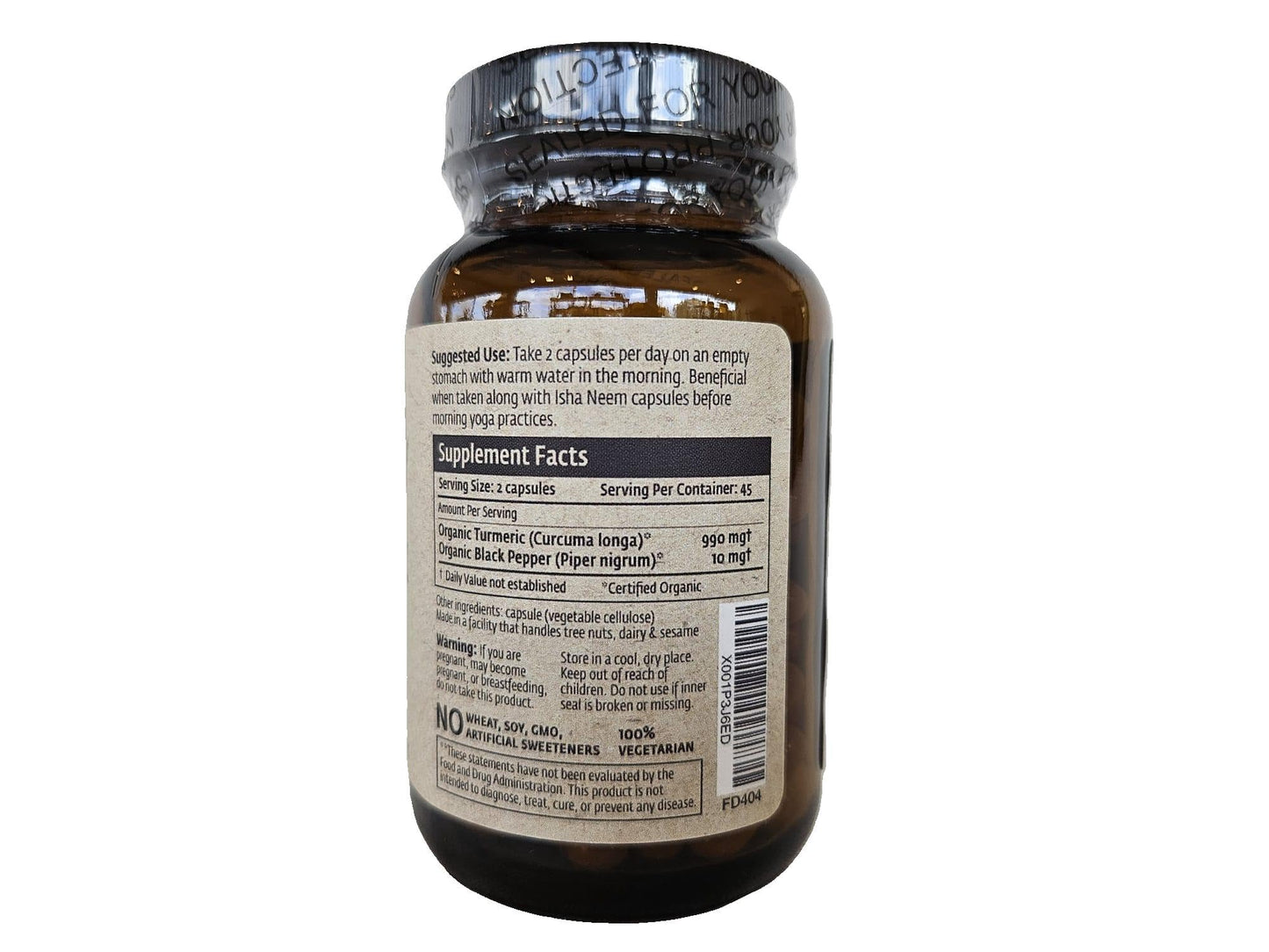 ISHA Turmeric Herbal Supplement 990 mg 90 Vegetarian Capsules