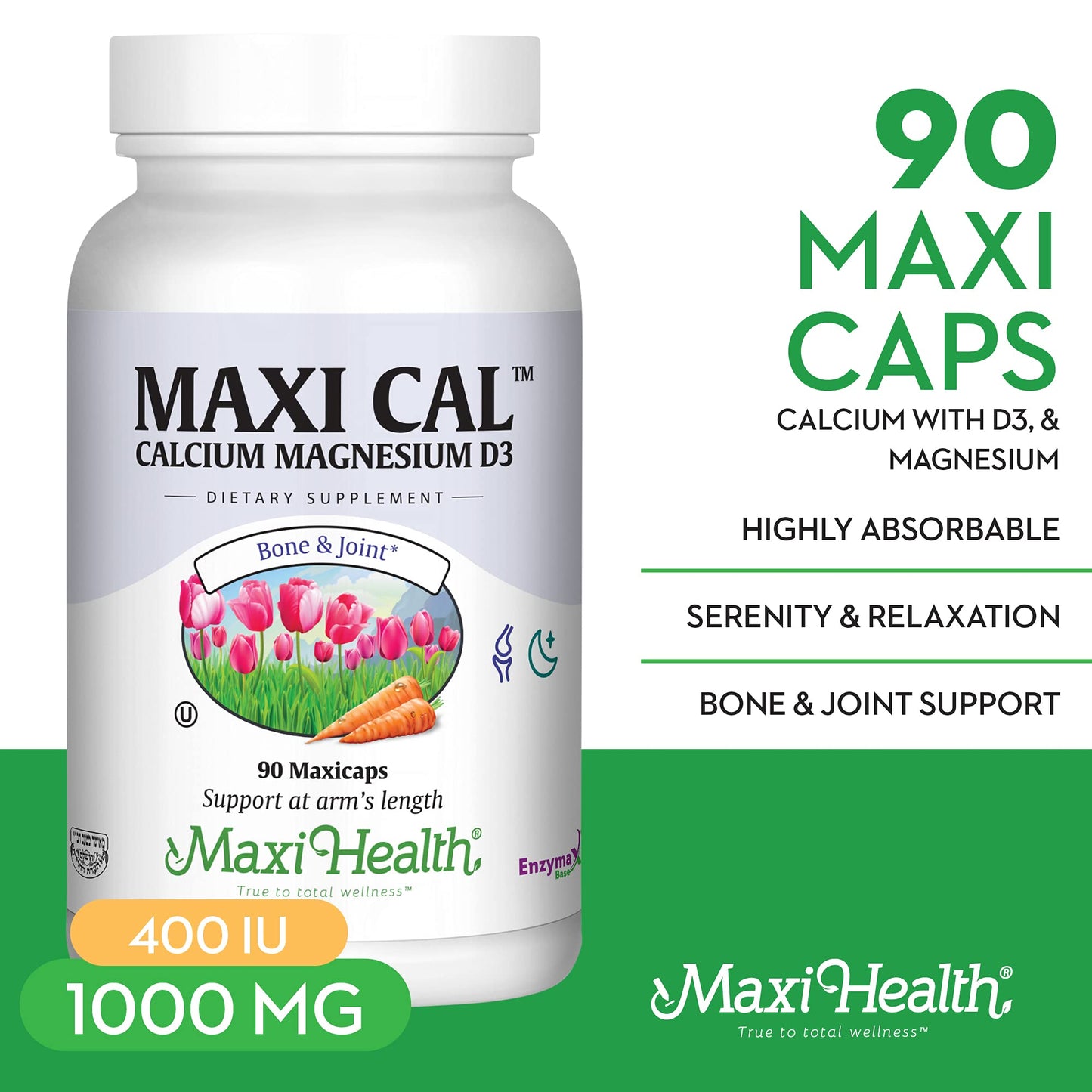 Maxi Health Maxi Cal Calcium 1000mg, D3 & Magnesium, 90 Capsules