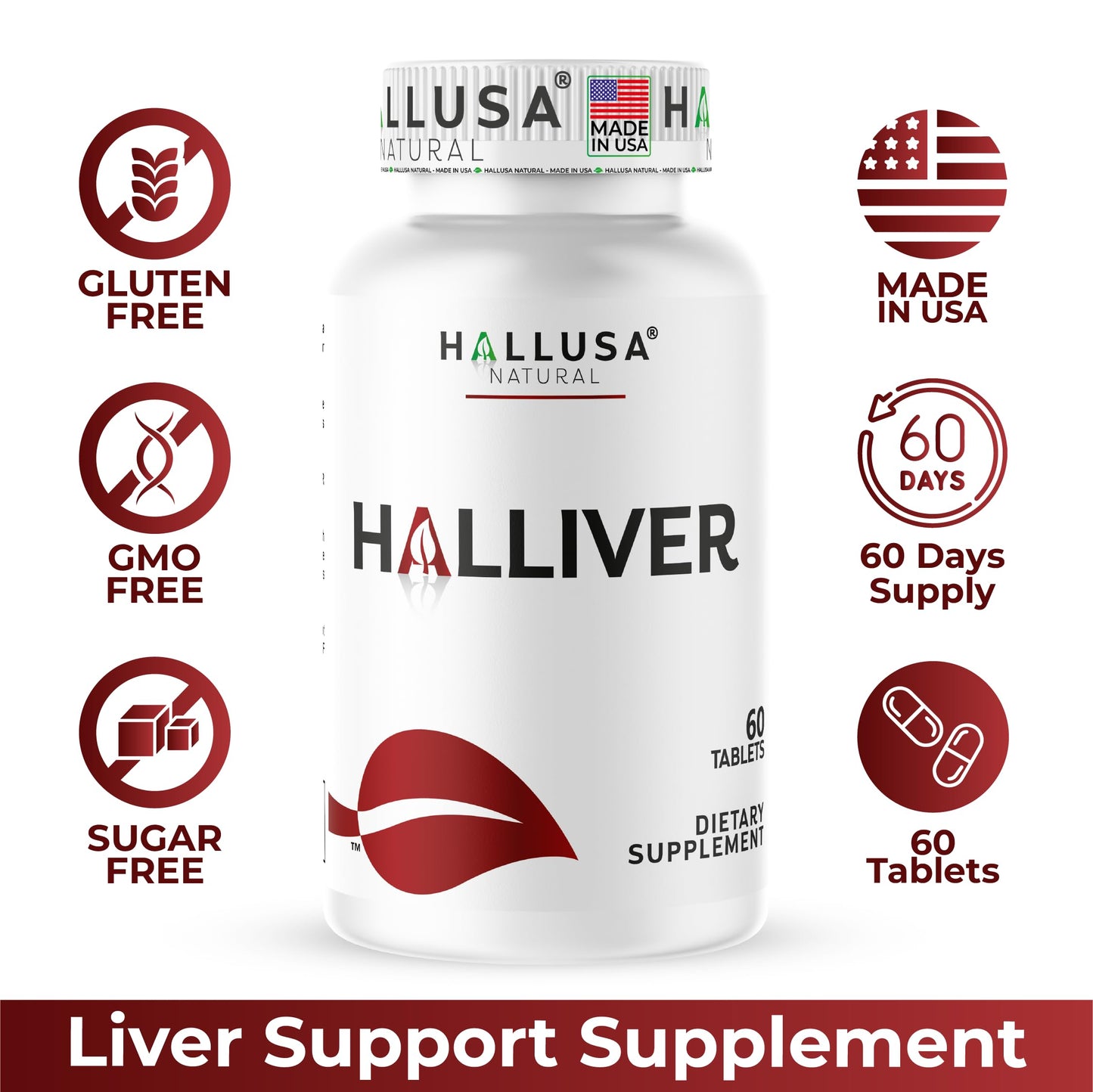 Hallusa Natural Halliver Liver Supplement with Milk Thistle, 60 Tablets