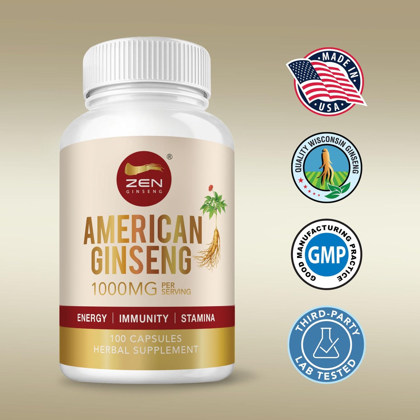 Zen Ginseng American Ginseng 500mg, 100 Capsules