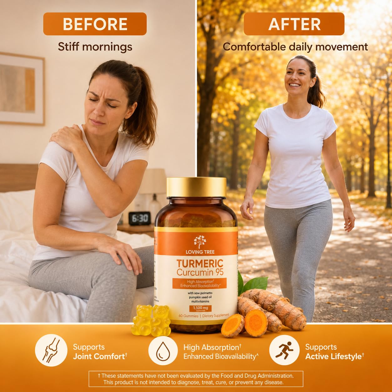Loving Tree Turmeric Curcumin 95, Pumpkin Seed Oil with Saw Palmetto Gummies, 1 Count