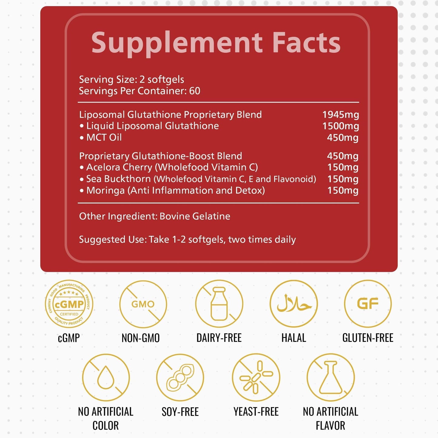 KEN Liposomal Glutathione with MCT Oil, 2400mg Blend, Vitamin C&E, Halal Softgel 120 Count