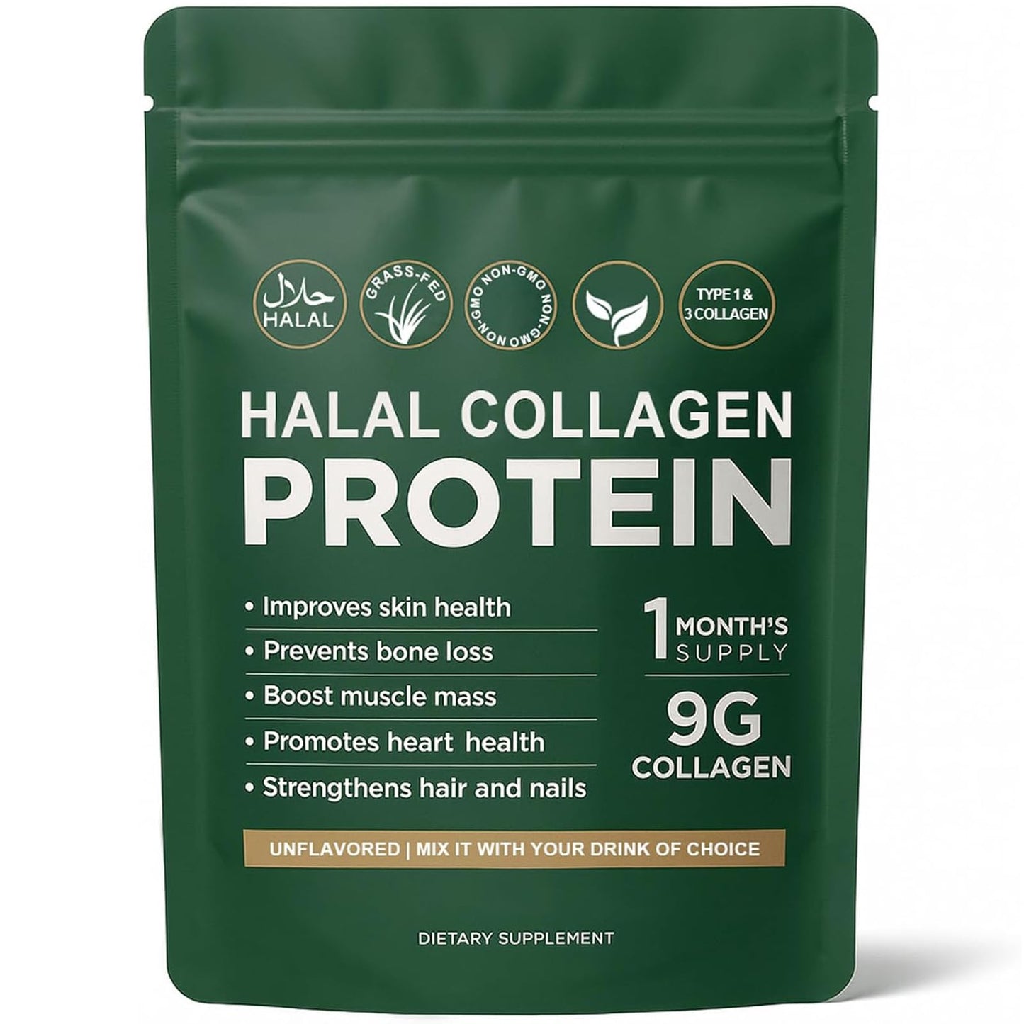 Vlsdoin Halal Collagen Protein Powder, Grass-Fed Collagen Peptides, Type I&III, 100% Hydrolyzed for Hair, Skin, Nails, Gut, Bone & Joint Health, Sugar Free, Unflavoured, 10.58 oz