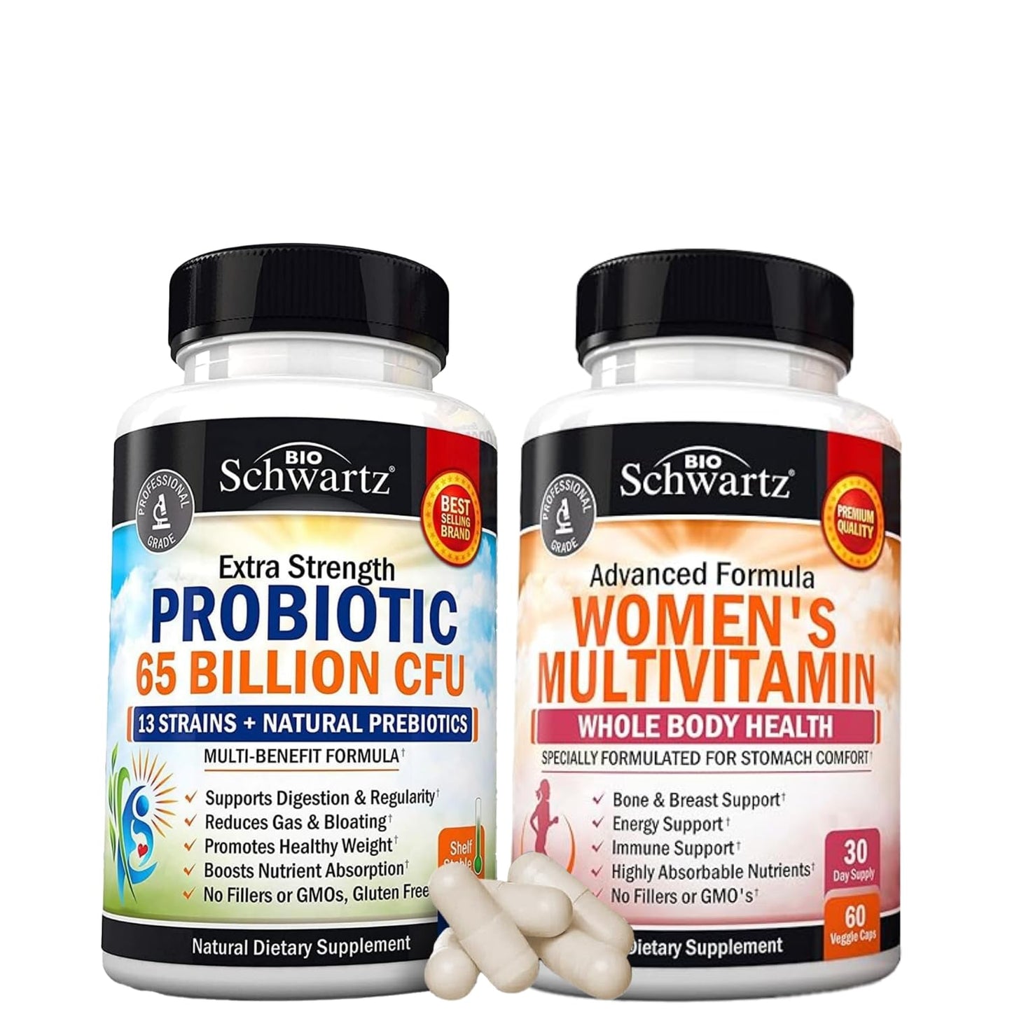 BioSchwartz Daily Multivitamin for Women Capsules with 65 Billion CFU Daily Probiotic Supplement, 90 Count