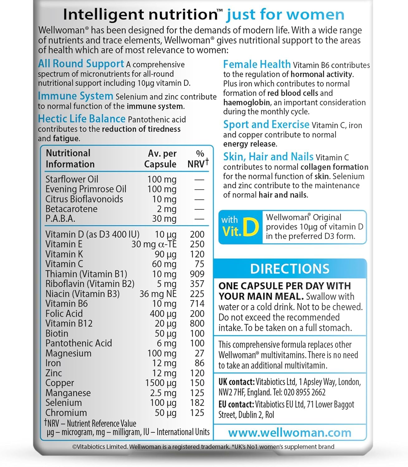 Generic UK's Well Woman Original Tablets Vitamin & Mineral Formula with Evening Primrose & Starflower Oils, 30 Capsules, 1 Count