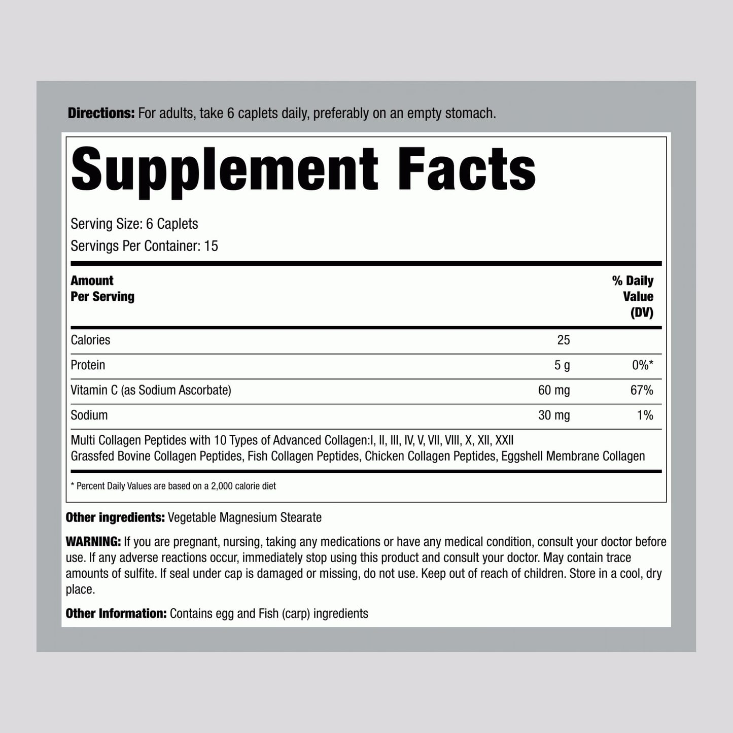 Piping Rock Multi Collagen Peptides 6000mg Caplets 90 Count