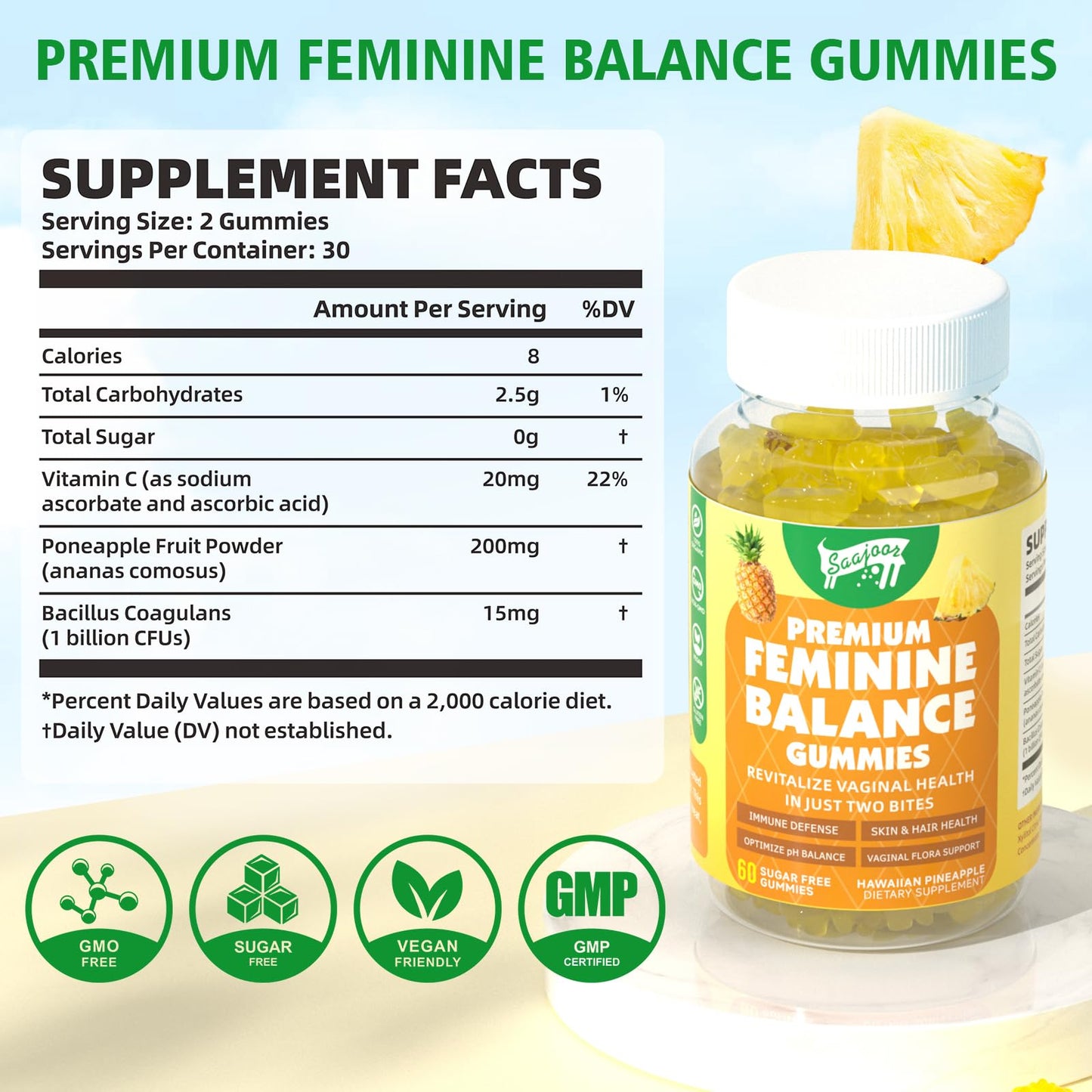Saajoor Premium Feminine Balance Gummies 120 Count