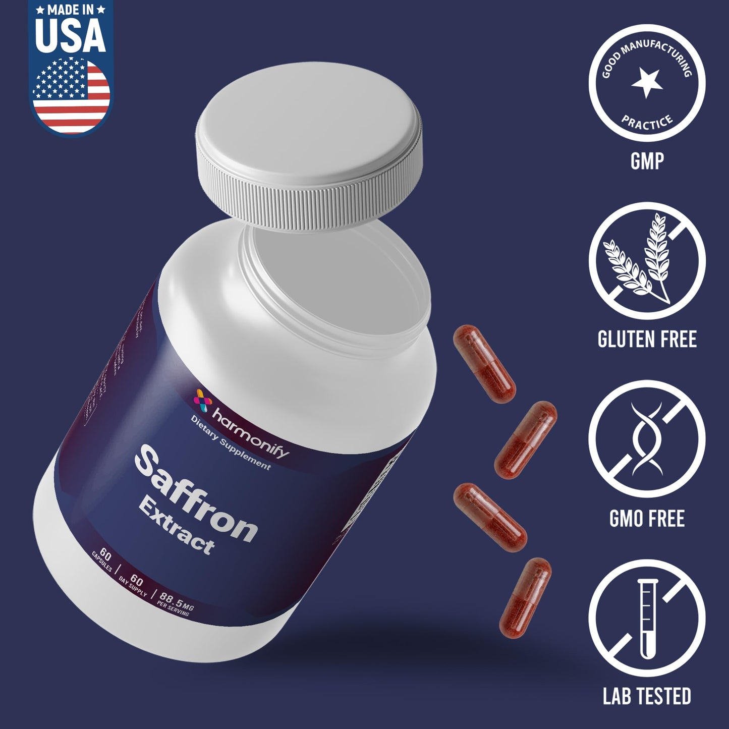 HARMONIFY Saffron Supplements 88.5mg 60 Capsules