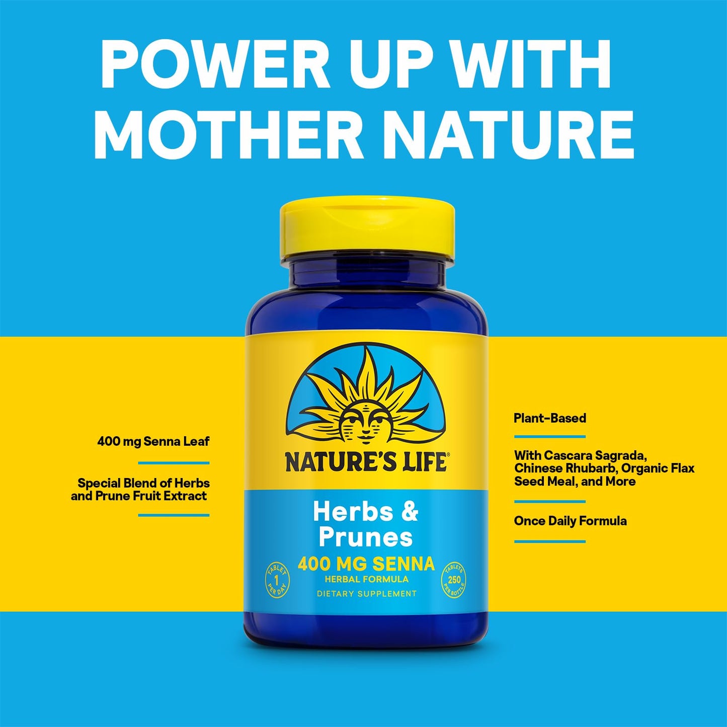 Nature's Life Herbs & Prunes Herbal Supplements with 400mg Senna Leaves Tablets, 250 Count