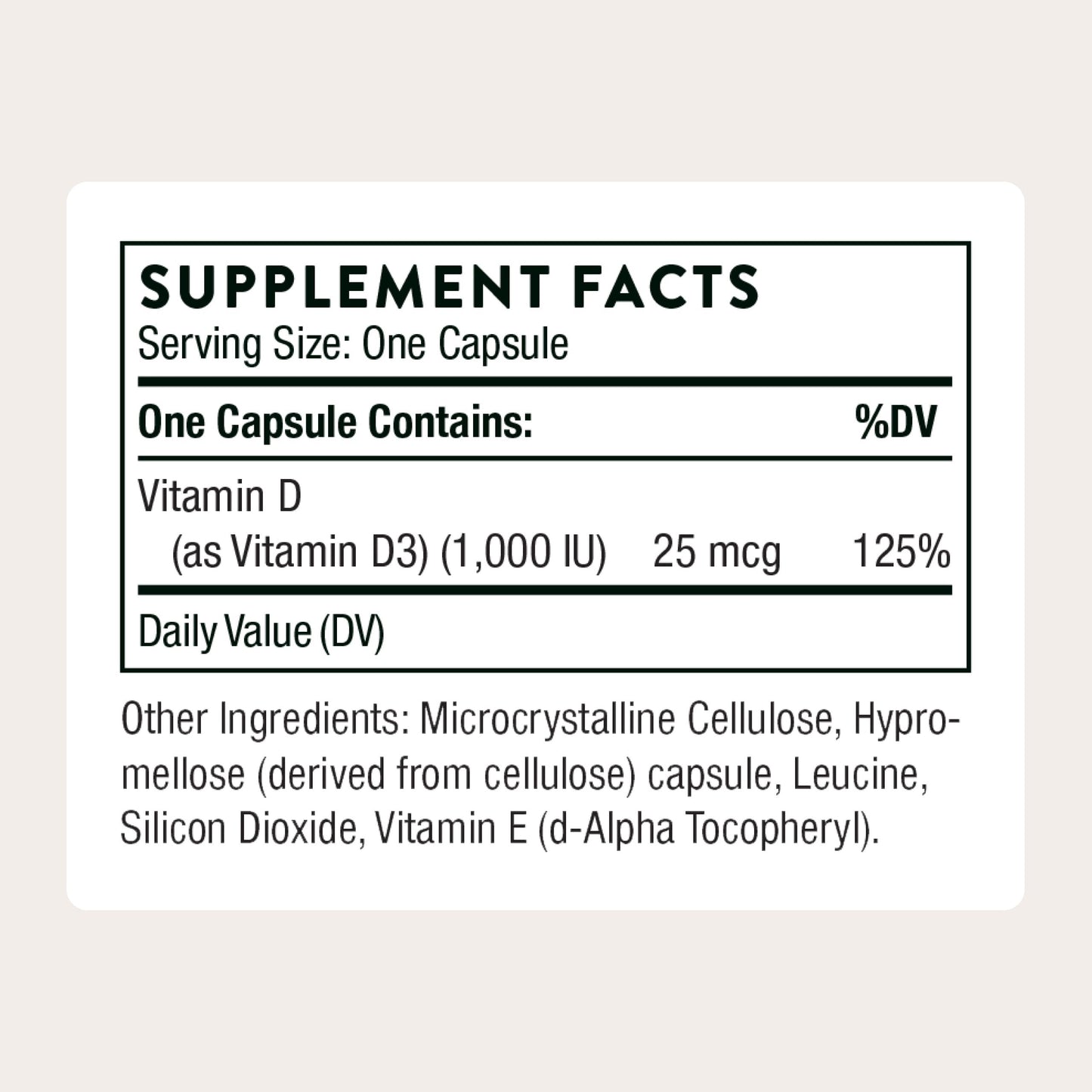 THORNE Vitamin D3 Supplement 1000 IU Capsule 90 Capsules