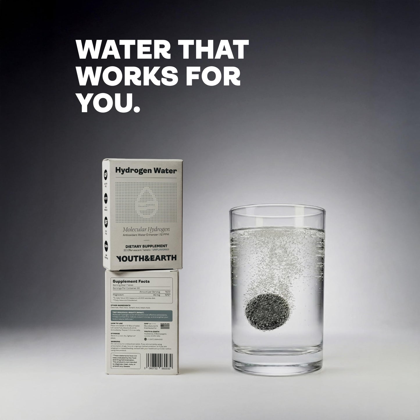 Youth & Earth Molecular Hydrogen Tablets, H2 Water Tablets, 30 Tablets