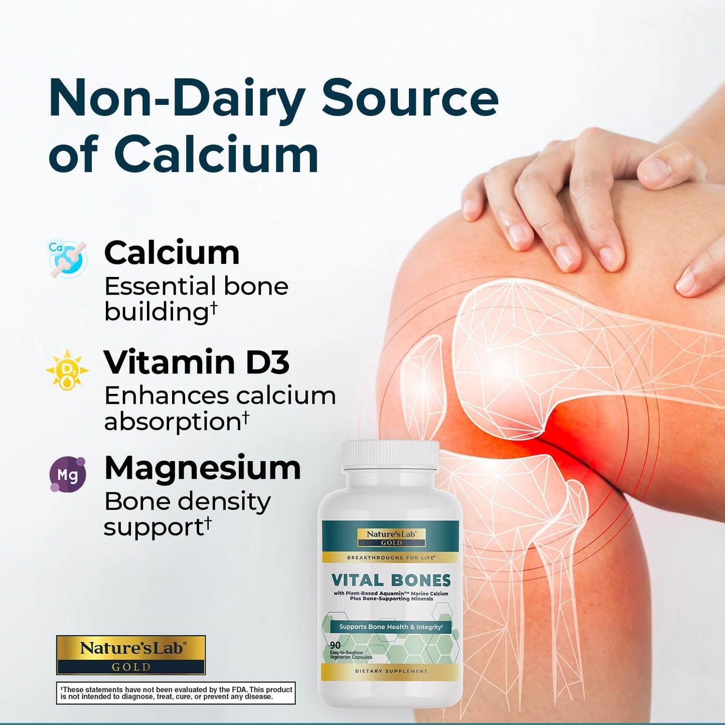 Nature's Lab Gold Vital Bones with Aquamin Plant-Based Calcium 90 Capsules