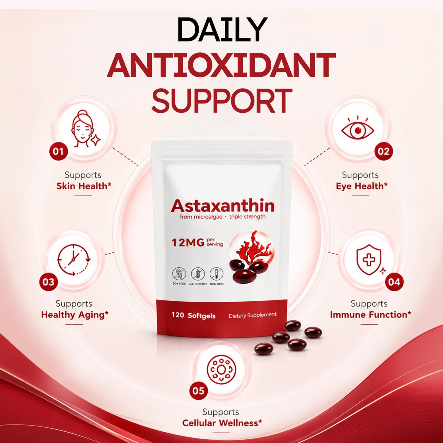 PUUR LIFE Premium Astaxanthin 12mg Capsules, 120 Count