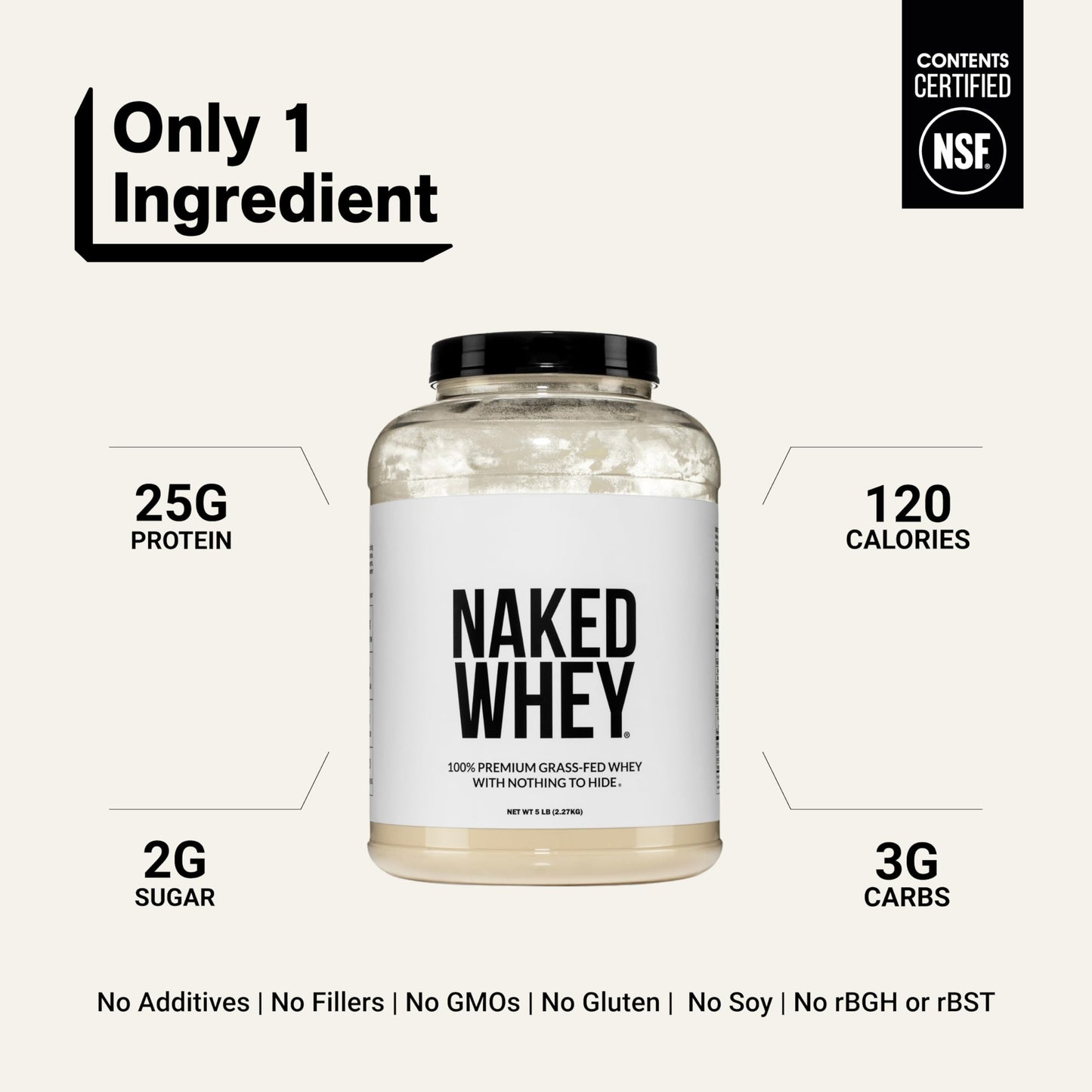 NAKED Whey Protein Powder, 5 lb, 80 Servings