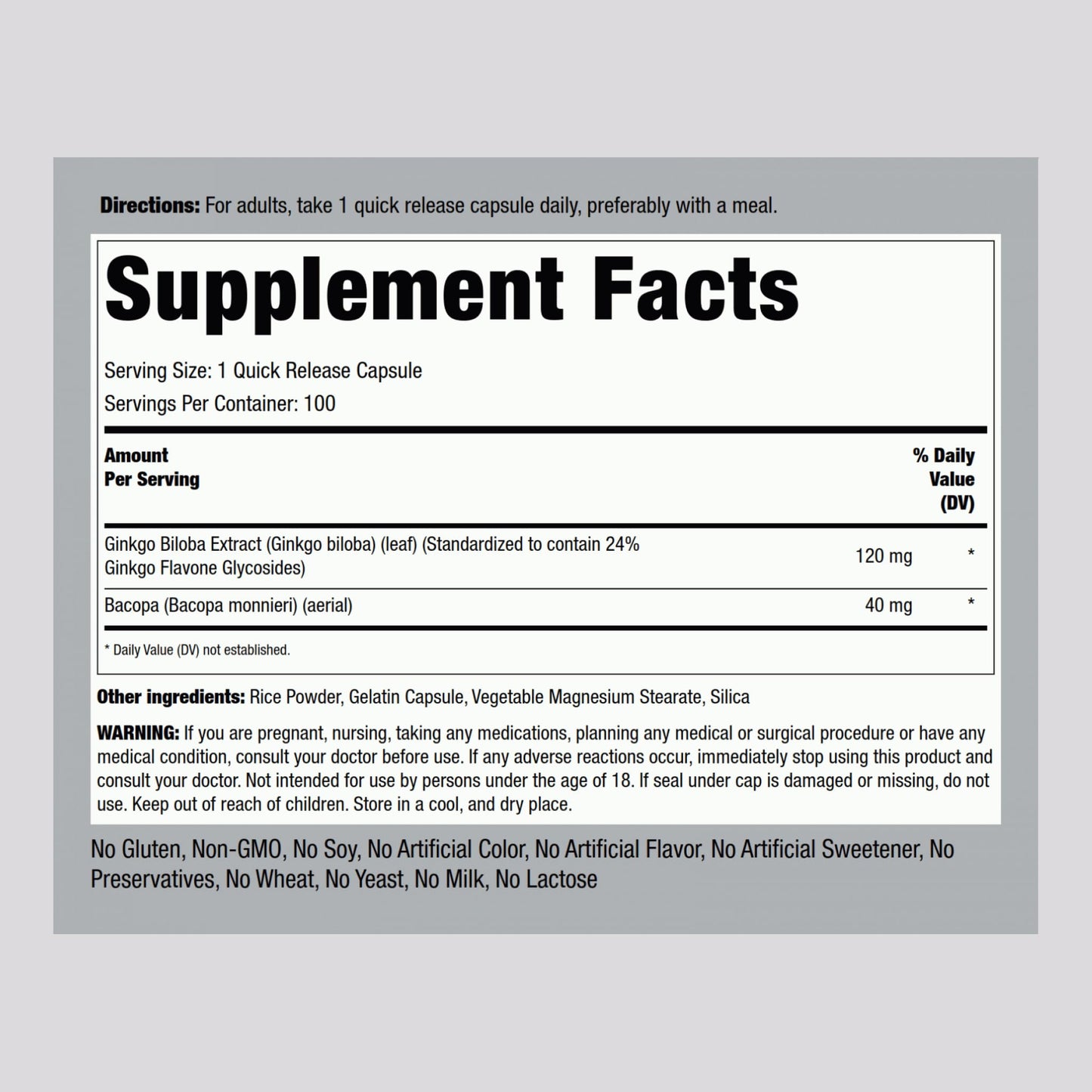 Piping Rock Ginkgo Biloba Supplements 120mg, 100 Capsules