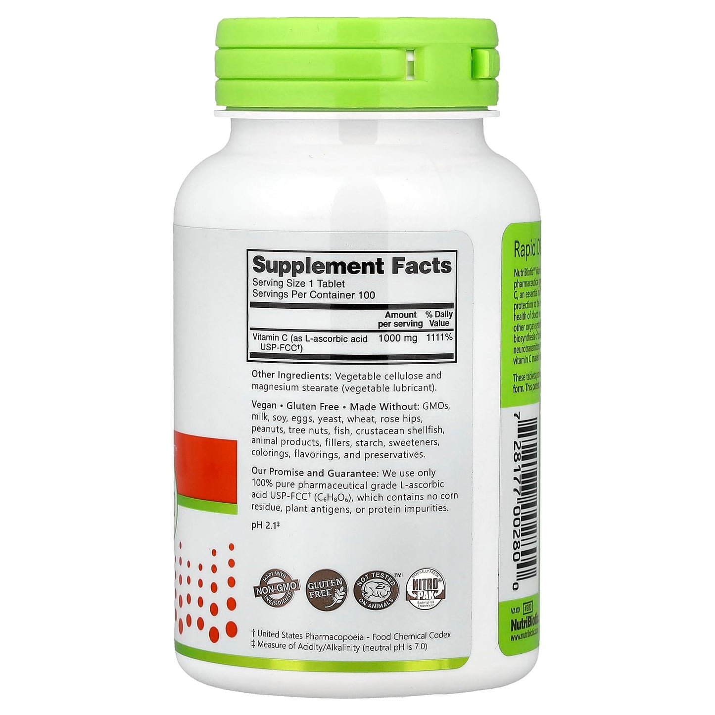 NutriBiotic Vitamin C 1000 mg Tablet, 100 Count