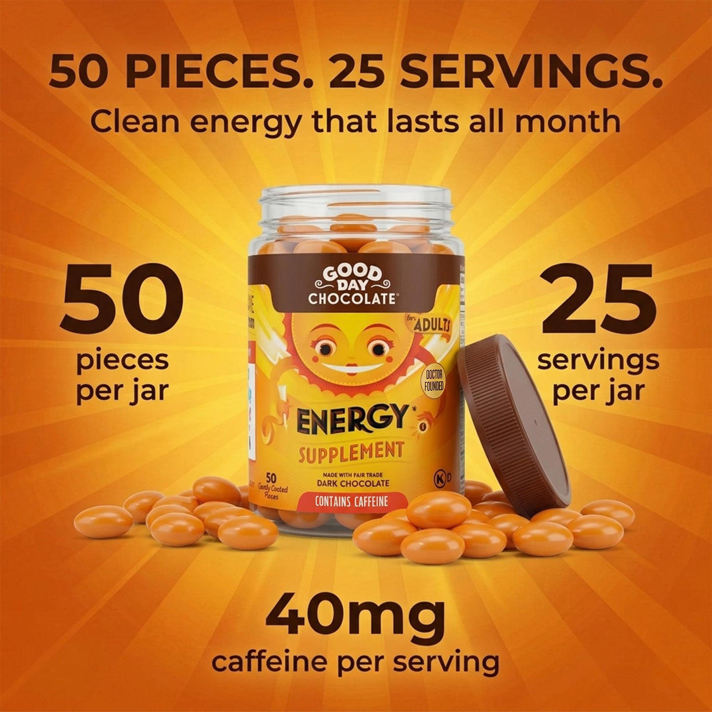 Good Day Chocolate Energy Supplements for Adults Chewable 100 Count