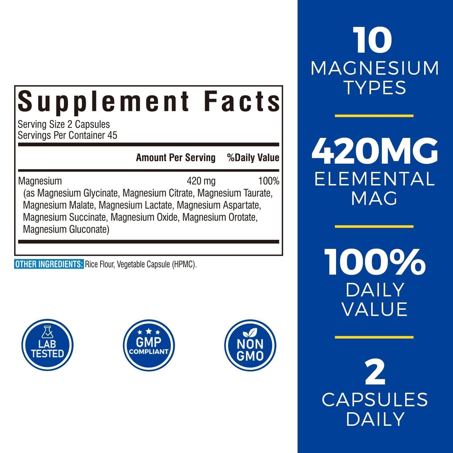 Vitalibre 10 in 1 Magnesium Complex, 420mg Elemental Magnesium, 90 Capsules