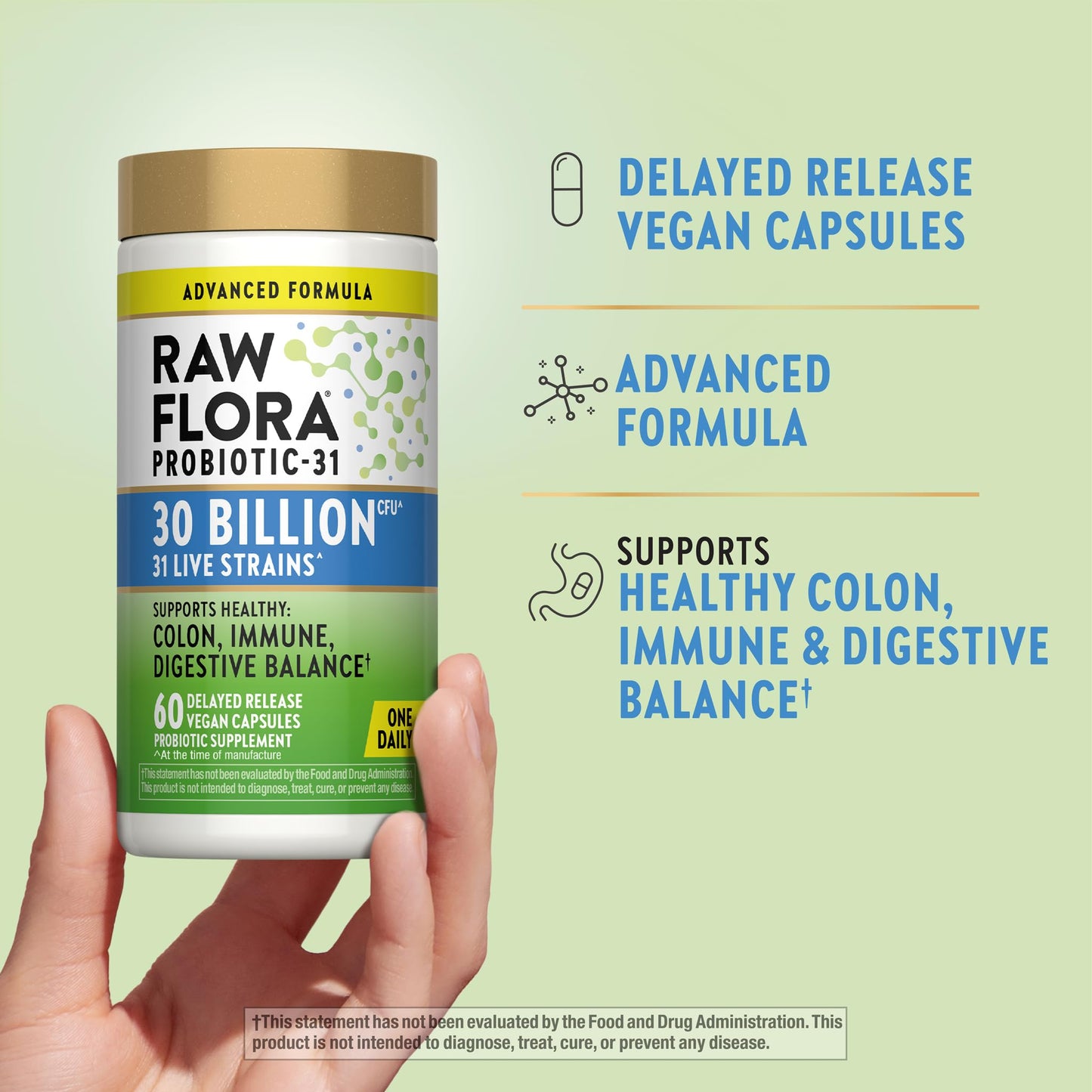 Raw Flora Probiotic for Women and Men 30 Billion CFU Delayed Release Capsules 60 Capsules
