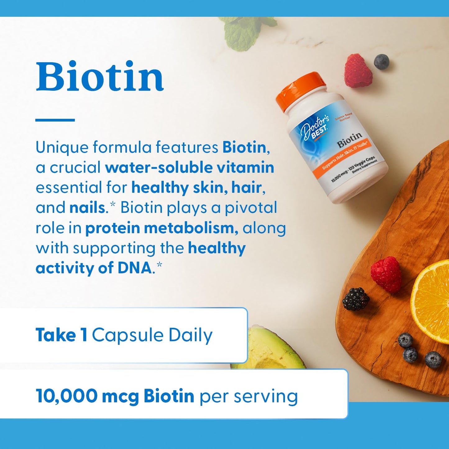 Doctor's Best Biotin Vitamin Supplement 10000 mcg Capsules, 120 Veg Caps