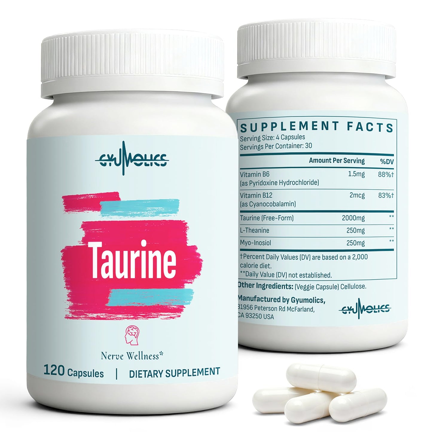 Gyumolics Taurine 2000mg Capsules, 240 Capsules