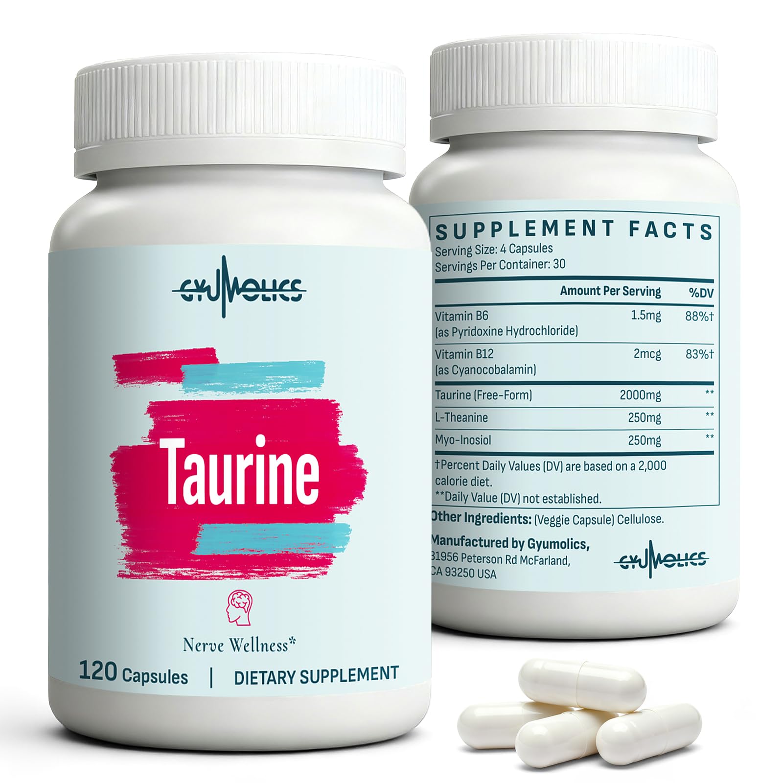 Gyumolics Taurine 2000mg Capsules, 240 Capsules