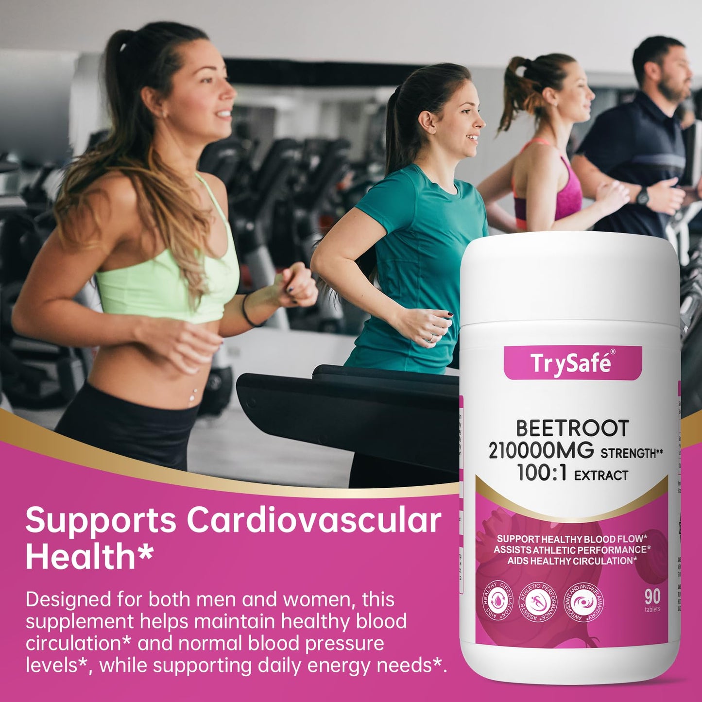 TrySafe Organic Beet Root 210000 mg Strength 100:1 Extract Tablets, 90 Count