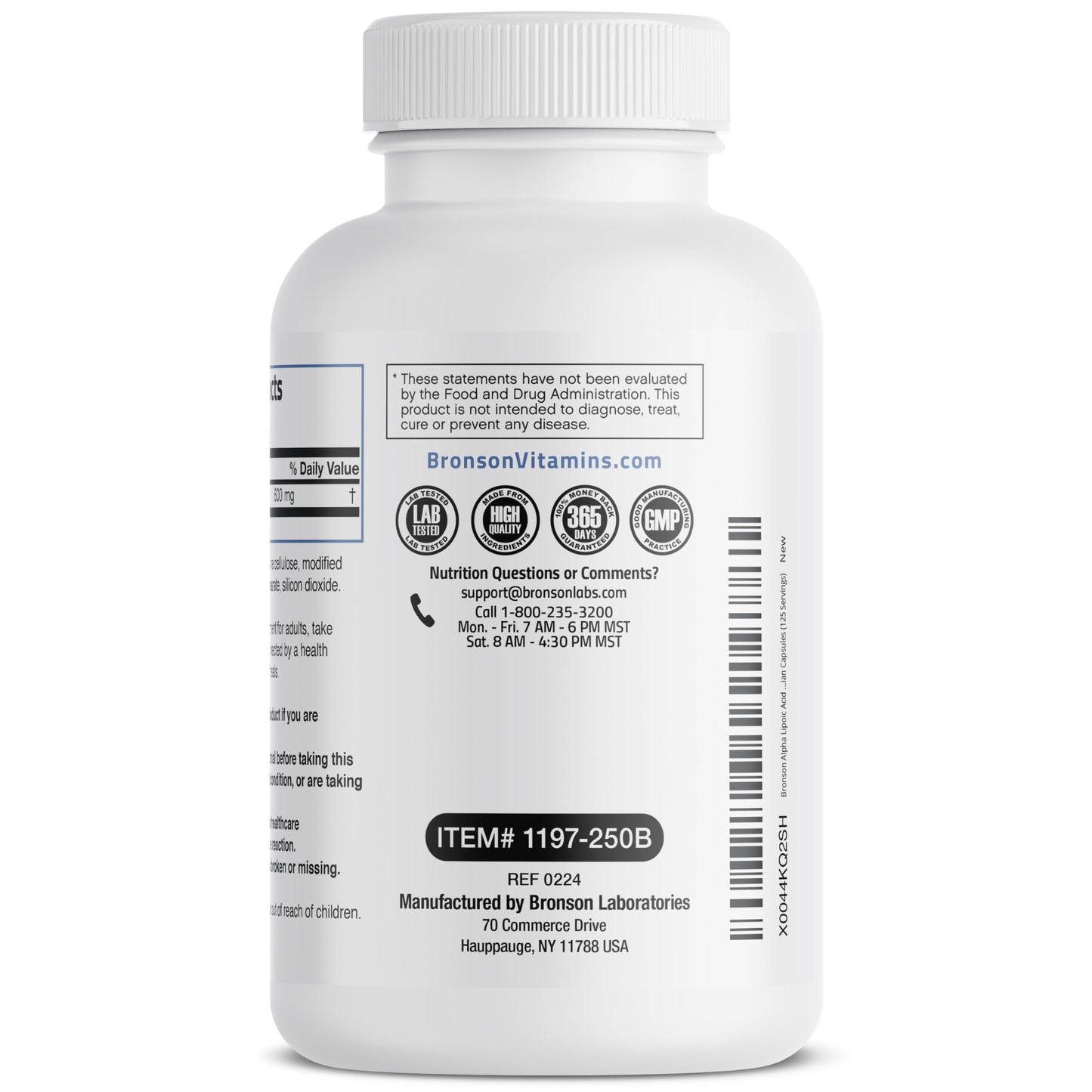 Bronson Alpha Lipoic Acid 600 mg Glucose Metabolism Support Capsules, 250