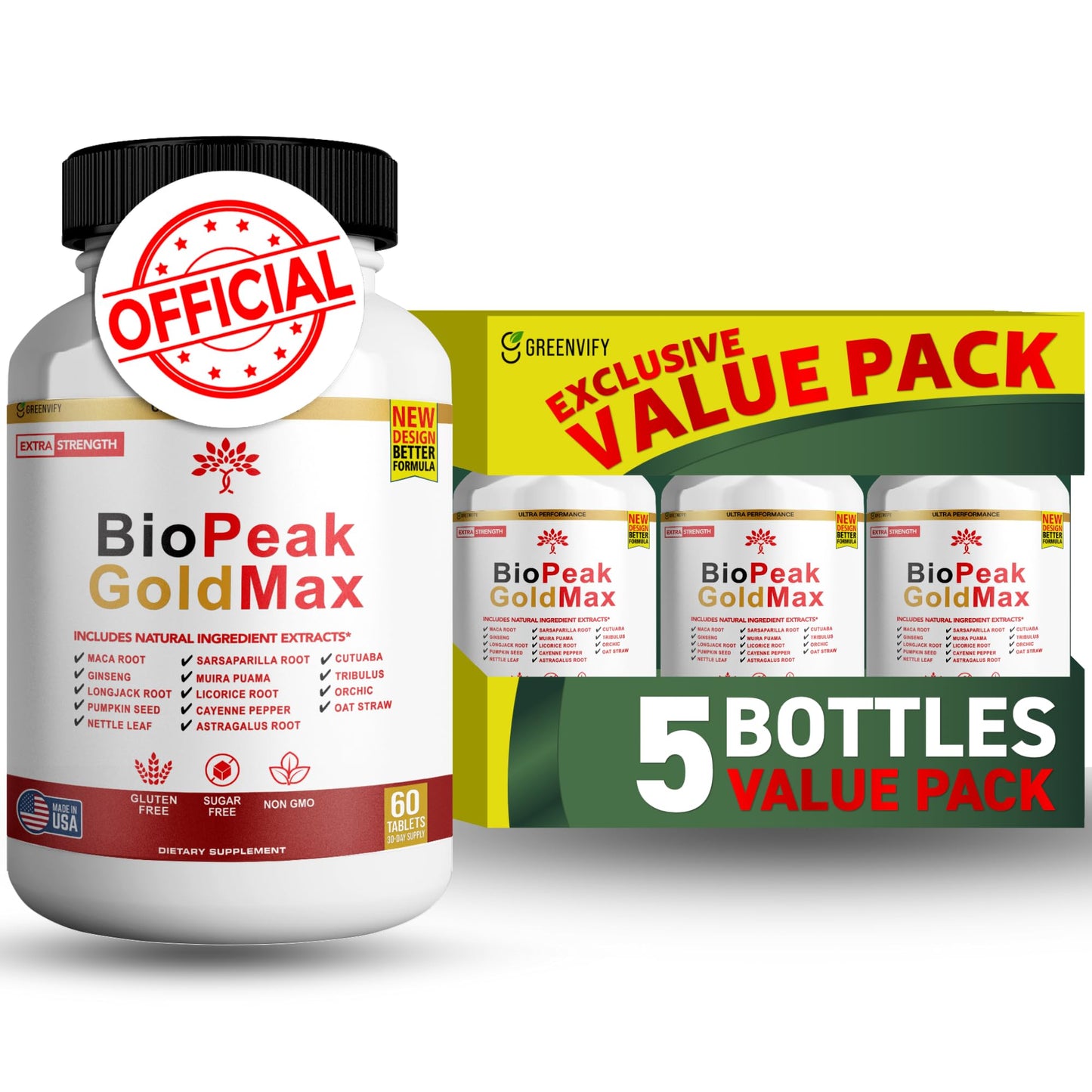 GREENVIFY BioPeak GoldMax Extra Strength Natural Performance Supplement Capsule 300