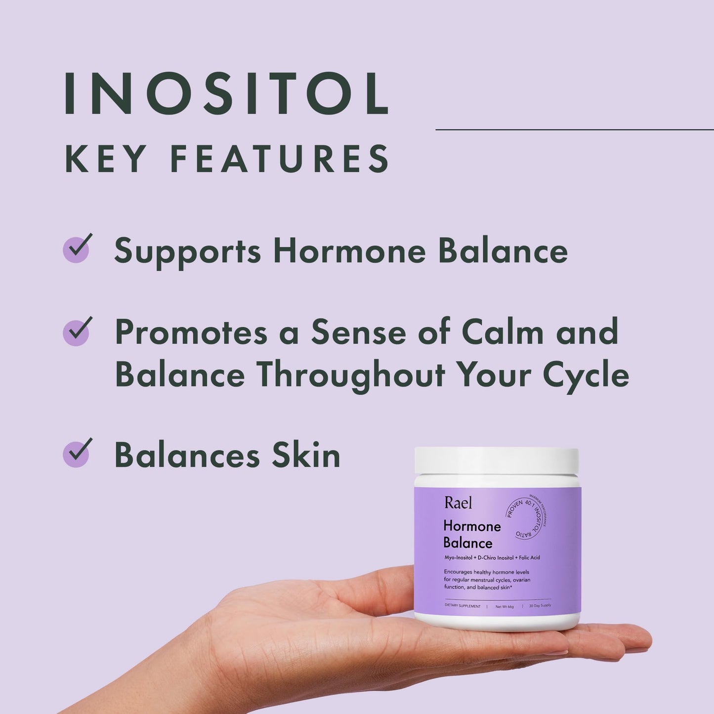 Rael Hormone Balance for Women Inositol Supplement, Powder, 2.3 Ounce