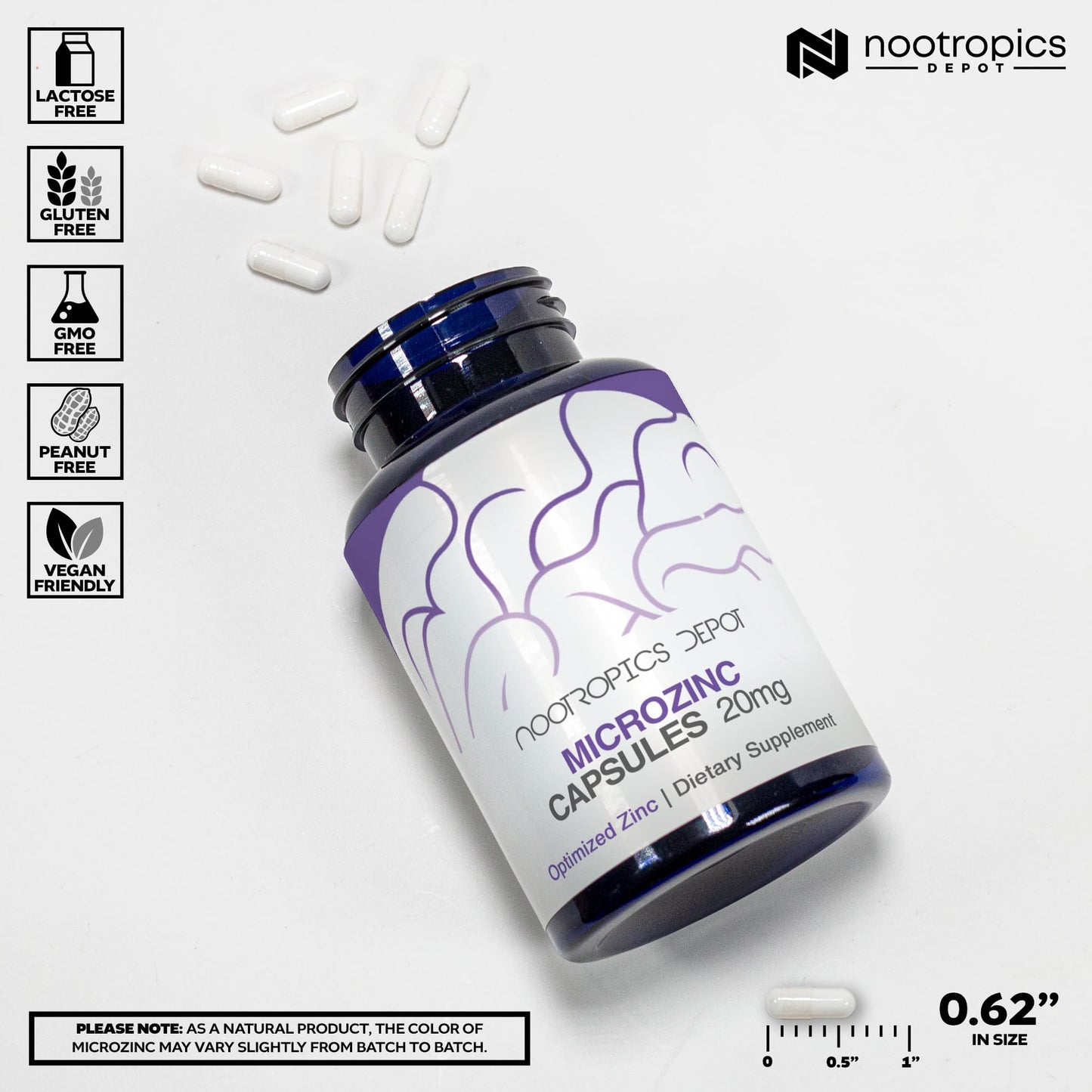 Nootropics Depot MicroZinc 20mg Capsules 30 Count