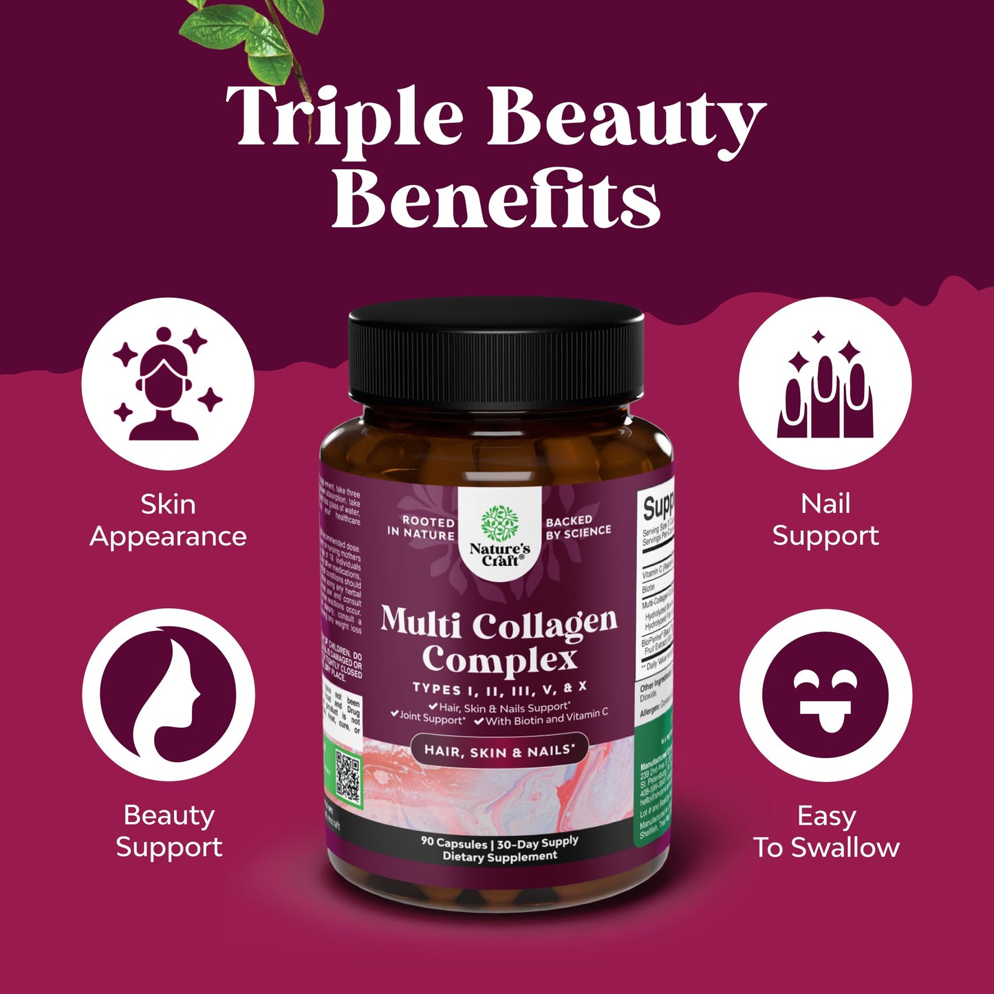 Natures Craft Advanced Multi Collagen Complex Capsule 90 Count with Biotin