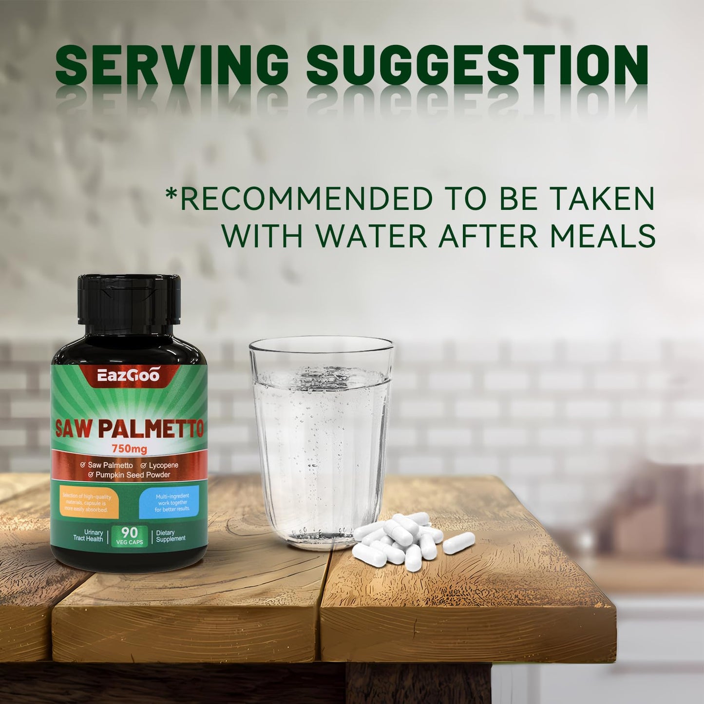 EAZGOO Saw Palmetto Supplement Capsule, Saw Palmetto Extract 750mg, 180 Capsules
