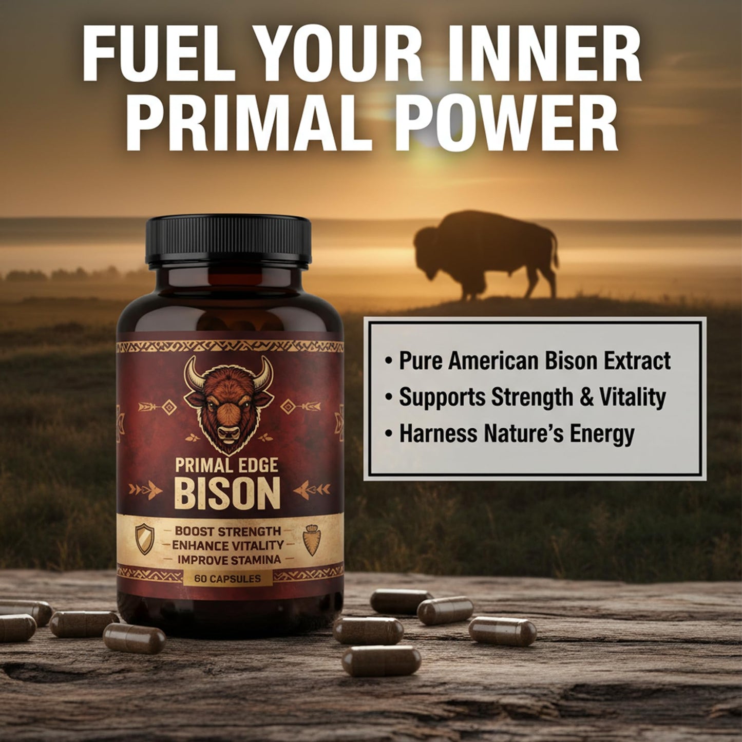 Kymezol Primal Edge Bison Primal American Bison Extract Capsules, 60 Capsules