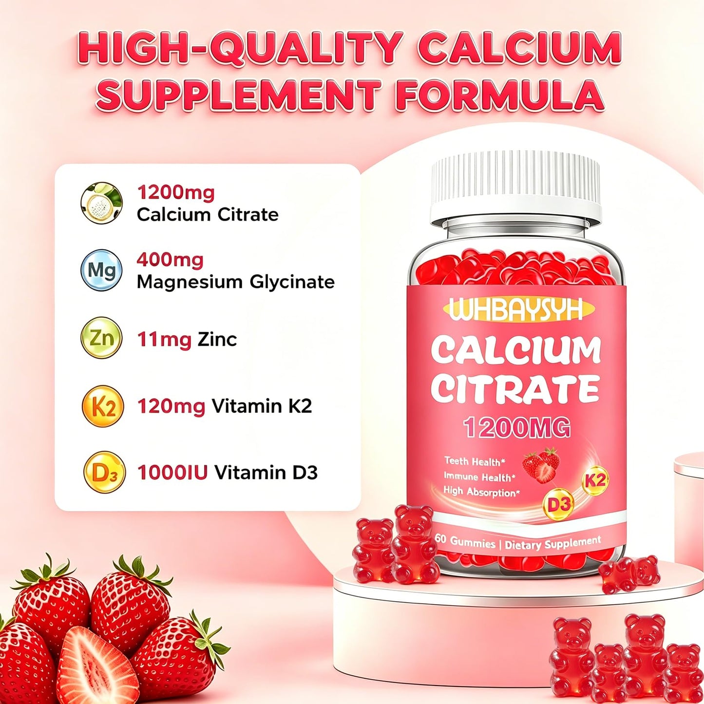 WHBAYSYH Calcium Citrate Gummies Gummy 60 Count