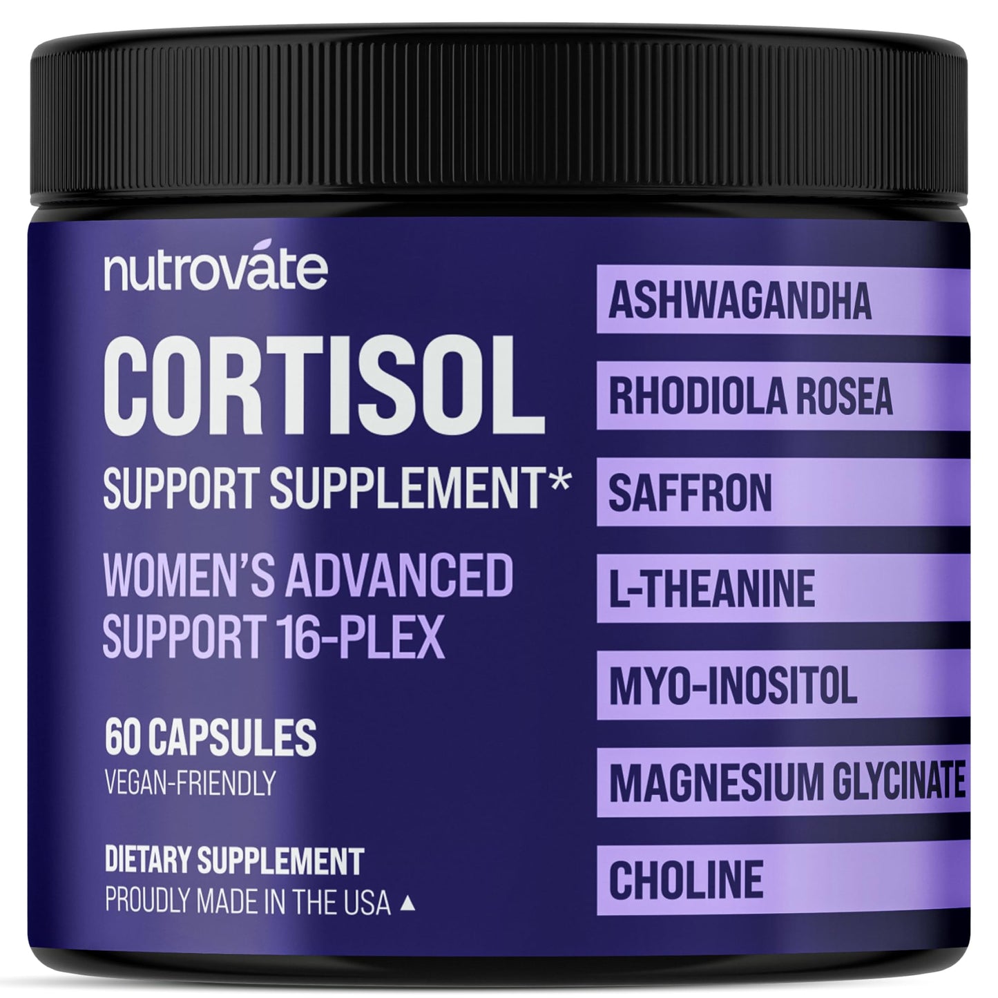 NutroVate Cortisol Support for Women [16-Plex] with Rhodiola Rosea, Ashwagandha, L-Theanine, Magnesium Glycinate Capsule 60 Count