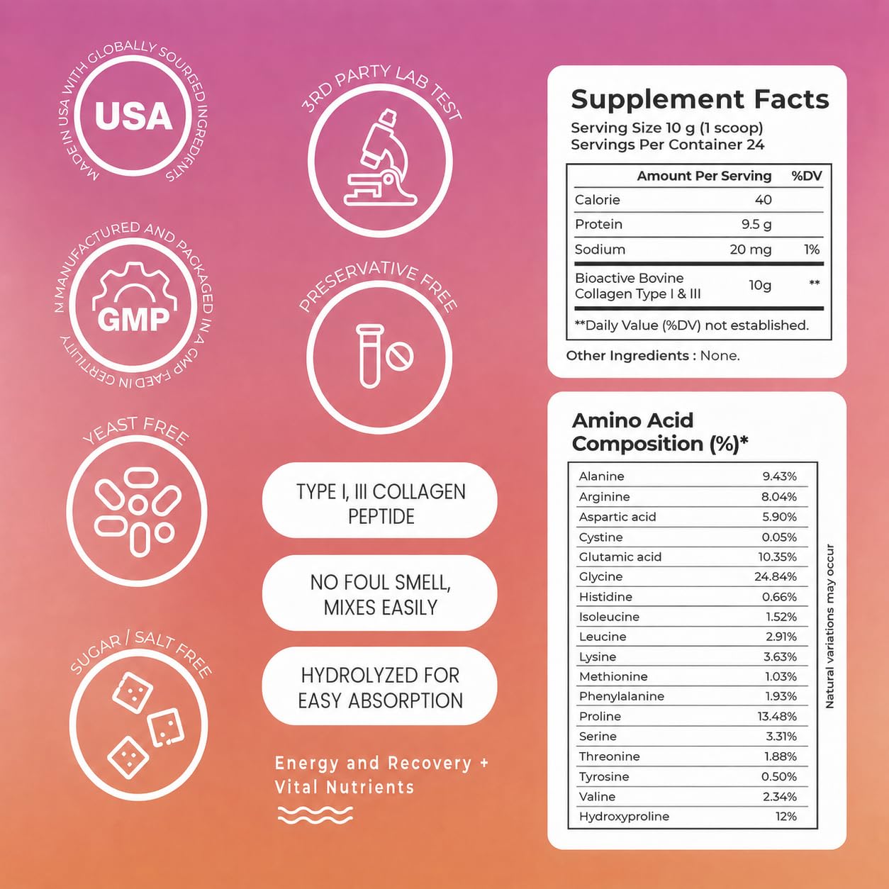 ZENSE Hydrolyzed Collagen Powder Type I & III Bovine Collagen Peptides, 8.5 oz