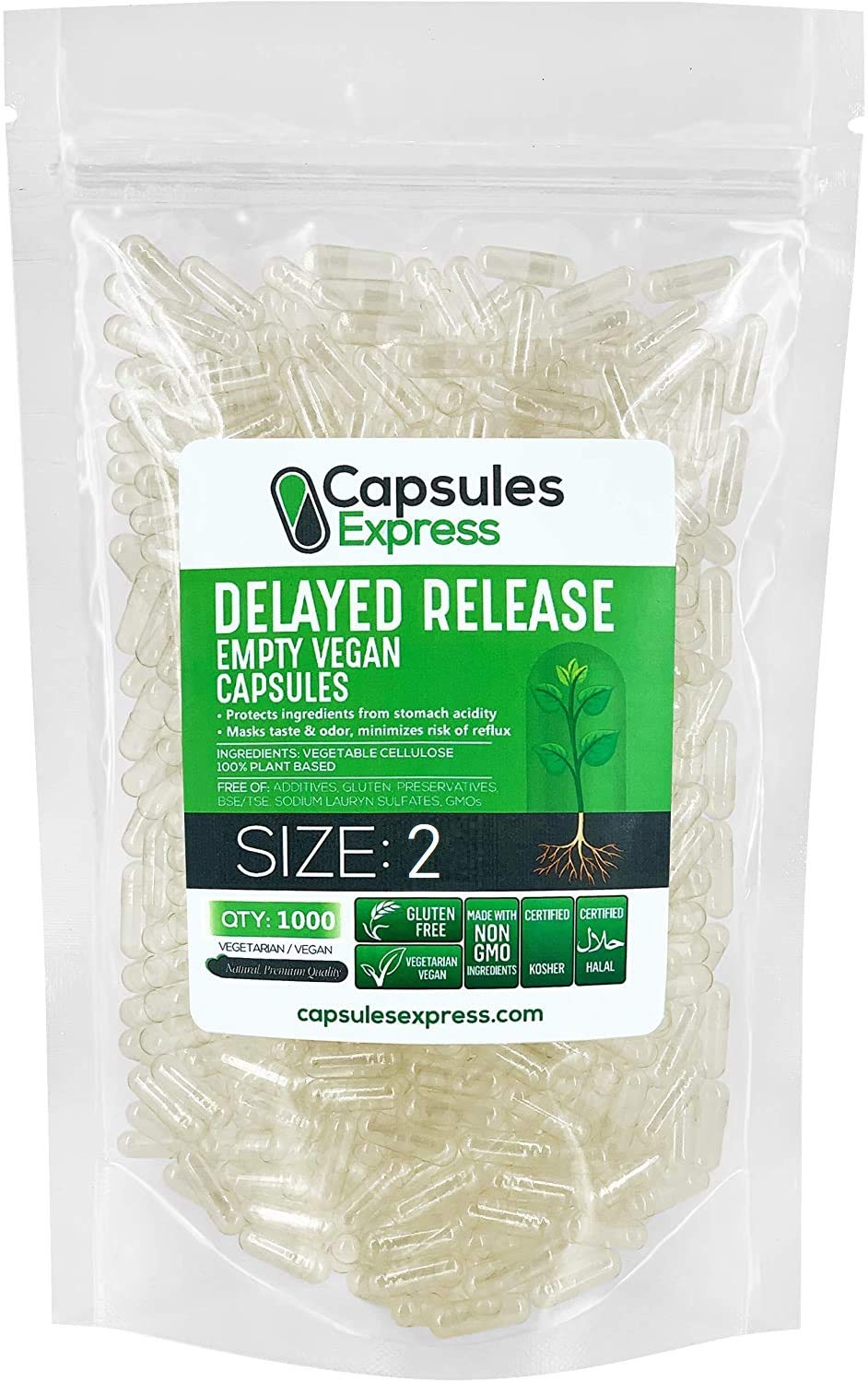 XPRS Nutra Delayed Release Size 2 Empty Capsules, 1000 Count