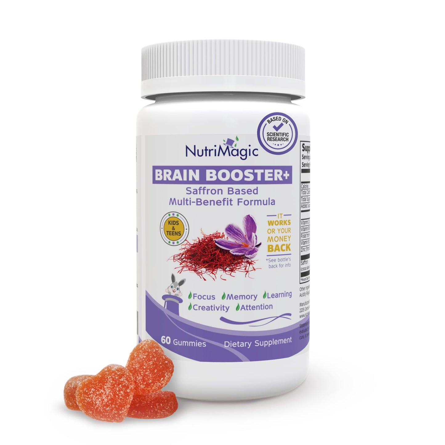 NutriMagic Kids Brain Booster+ 30mg Pure Saffron Extract Gummies, 60 Count