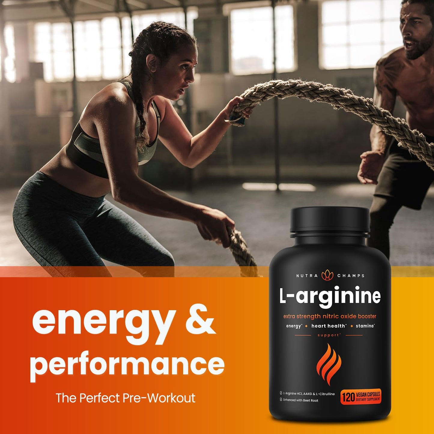 NutraChamps L-Arginine Supplement 1000mg + L-Citrulline 250mg & Beet Root Capsule, 120 Capsules