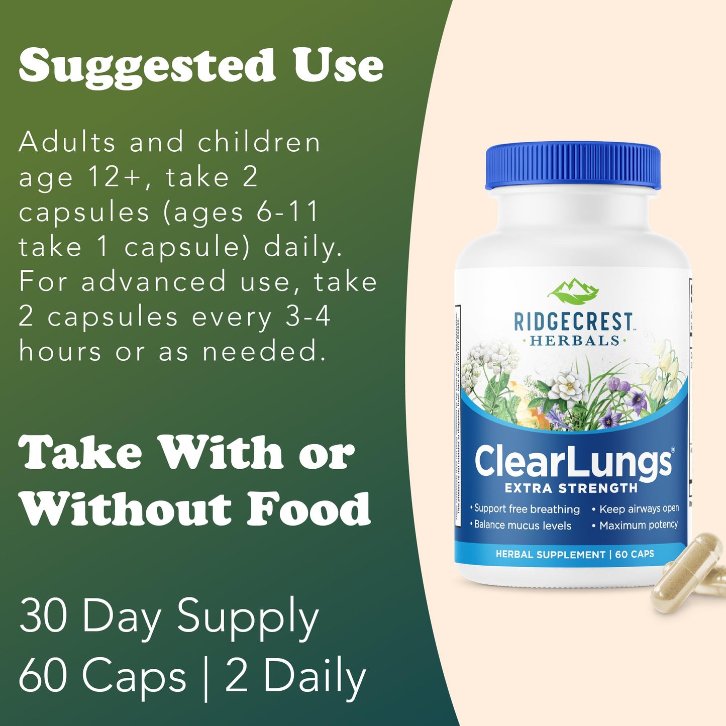 RidgeCrest Herbals ClearLungs Extra Strength Capsules 60 Count